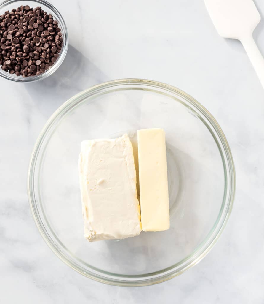 butter and cream cheese in a glass bowl