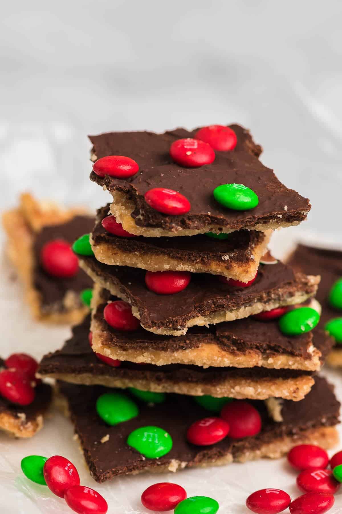 christmas cracker candy with red and green m&ms