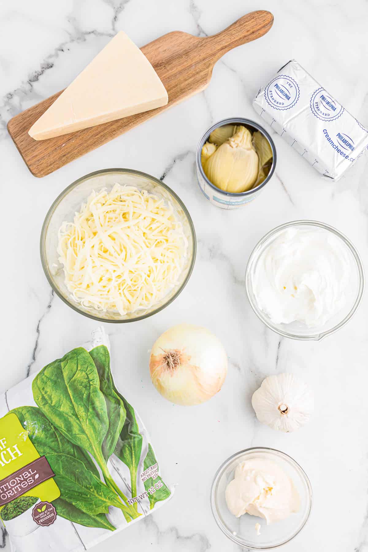 ingredients needed to make spinach artichoke dip