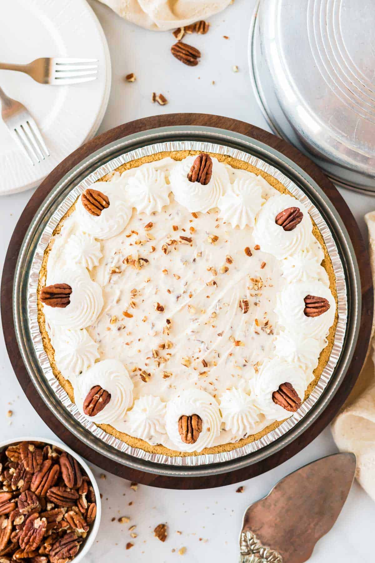 pecan cream cheese pie with whipped cream