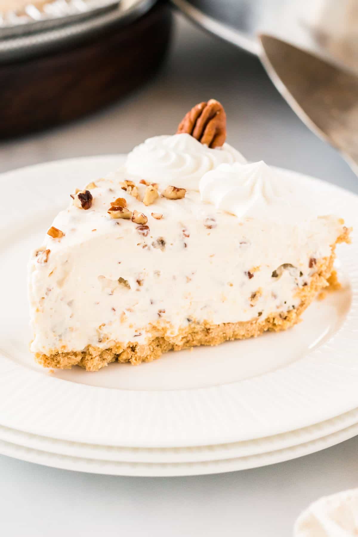 pecan cream pie slice on a plate