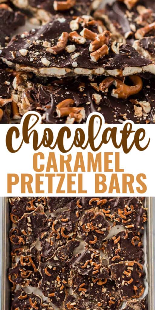 image with text "chocolate caramel pretzel bars"