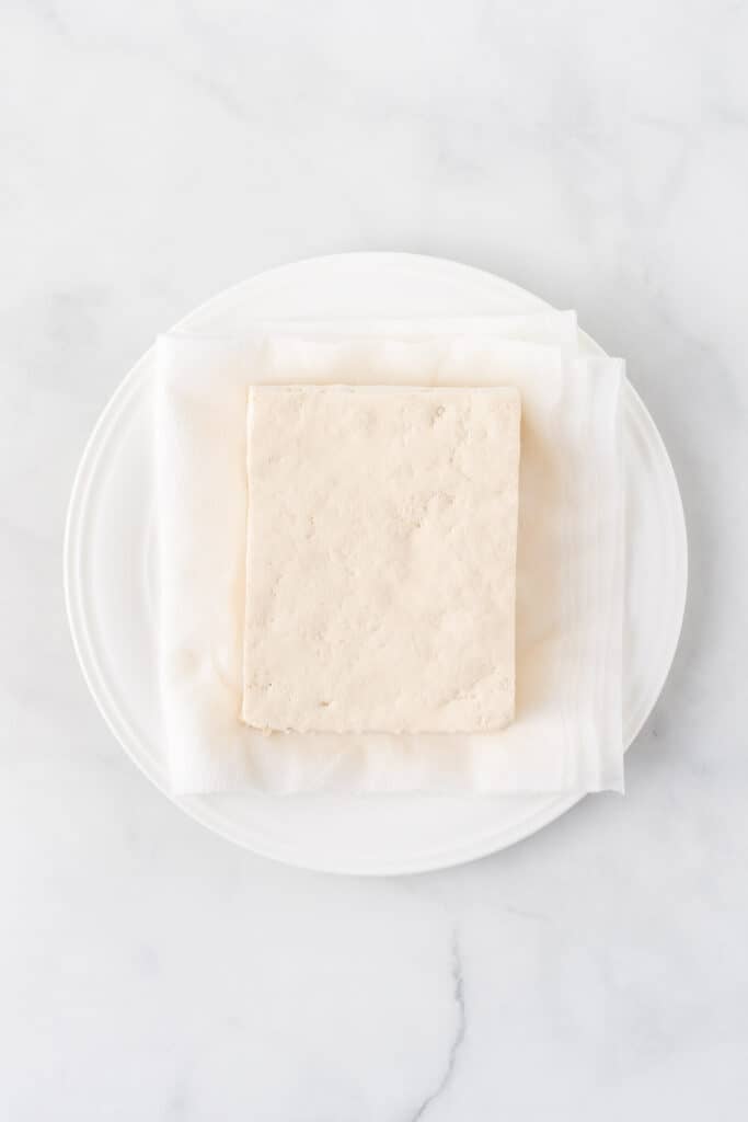 pressed tofu on a plate