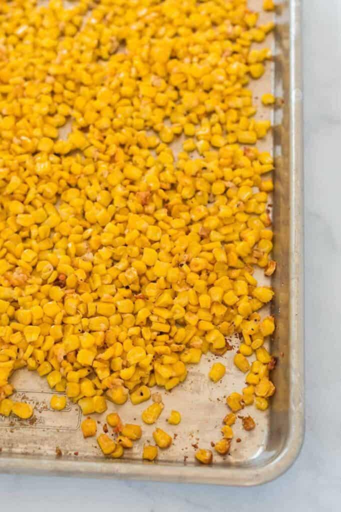 roasted corn on a baking sheet