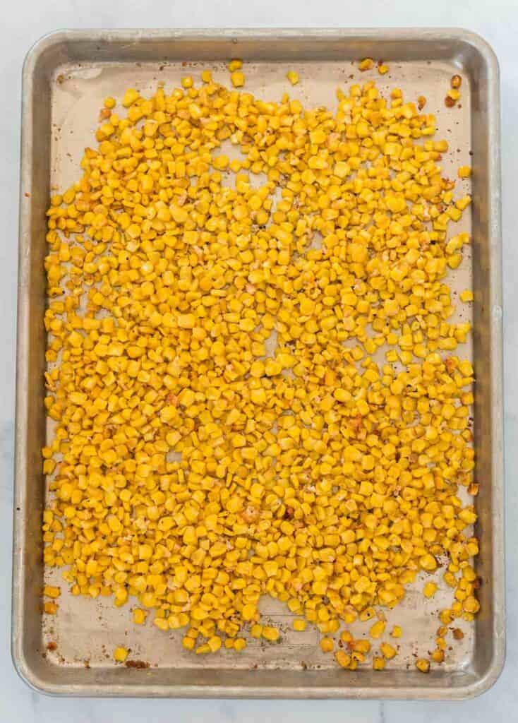 roasted corn on a baking sheet