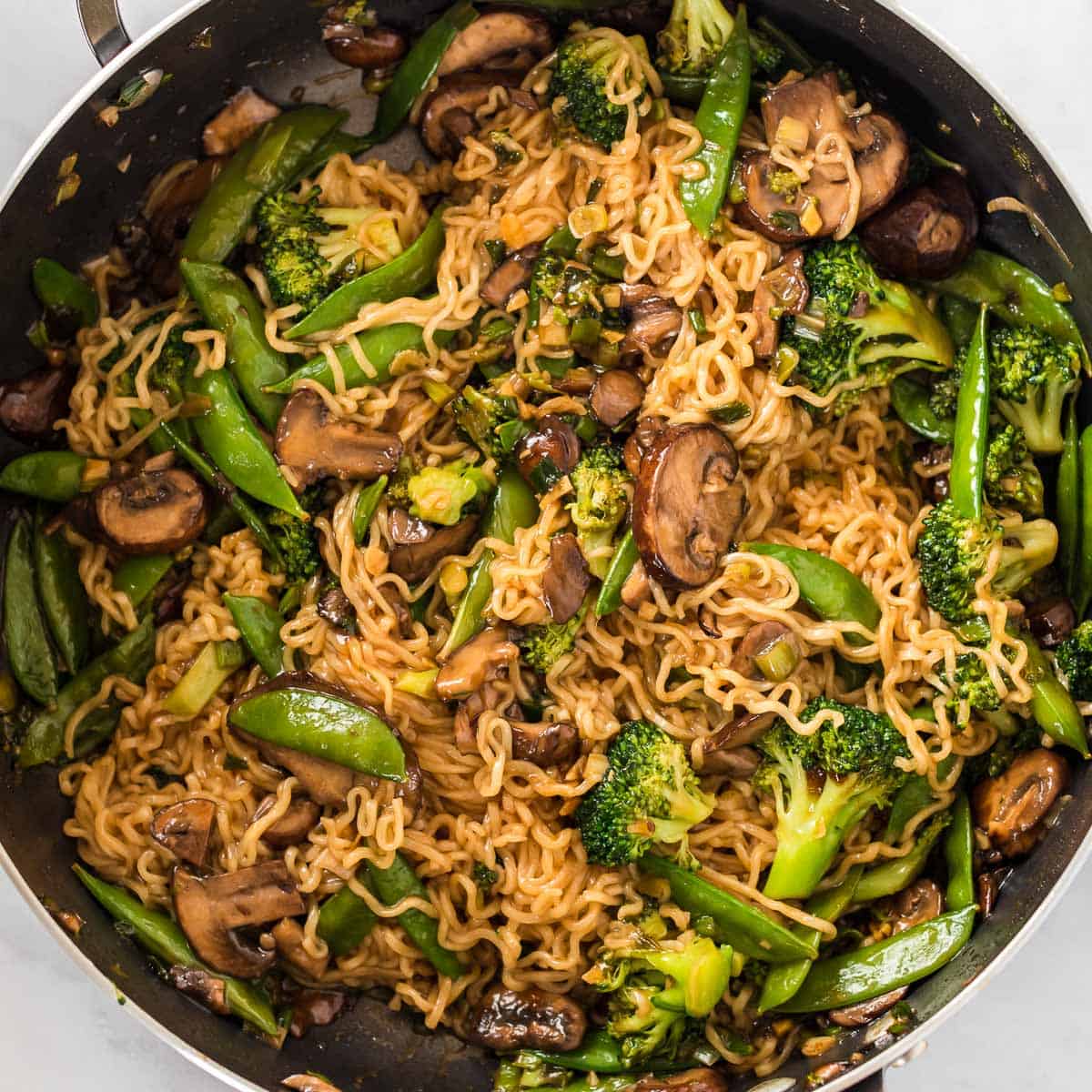 teriyaki ramen noodles in a skillet