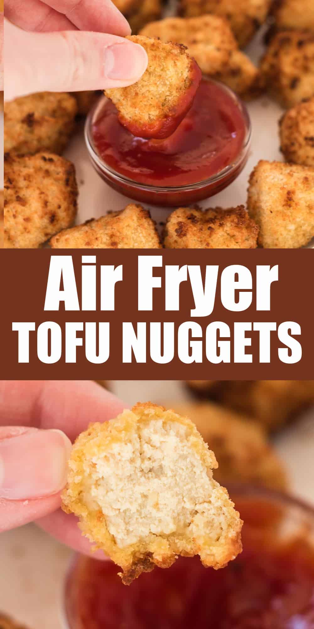 image with text "air fryer tofu nuggets"