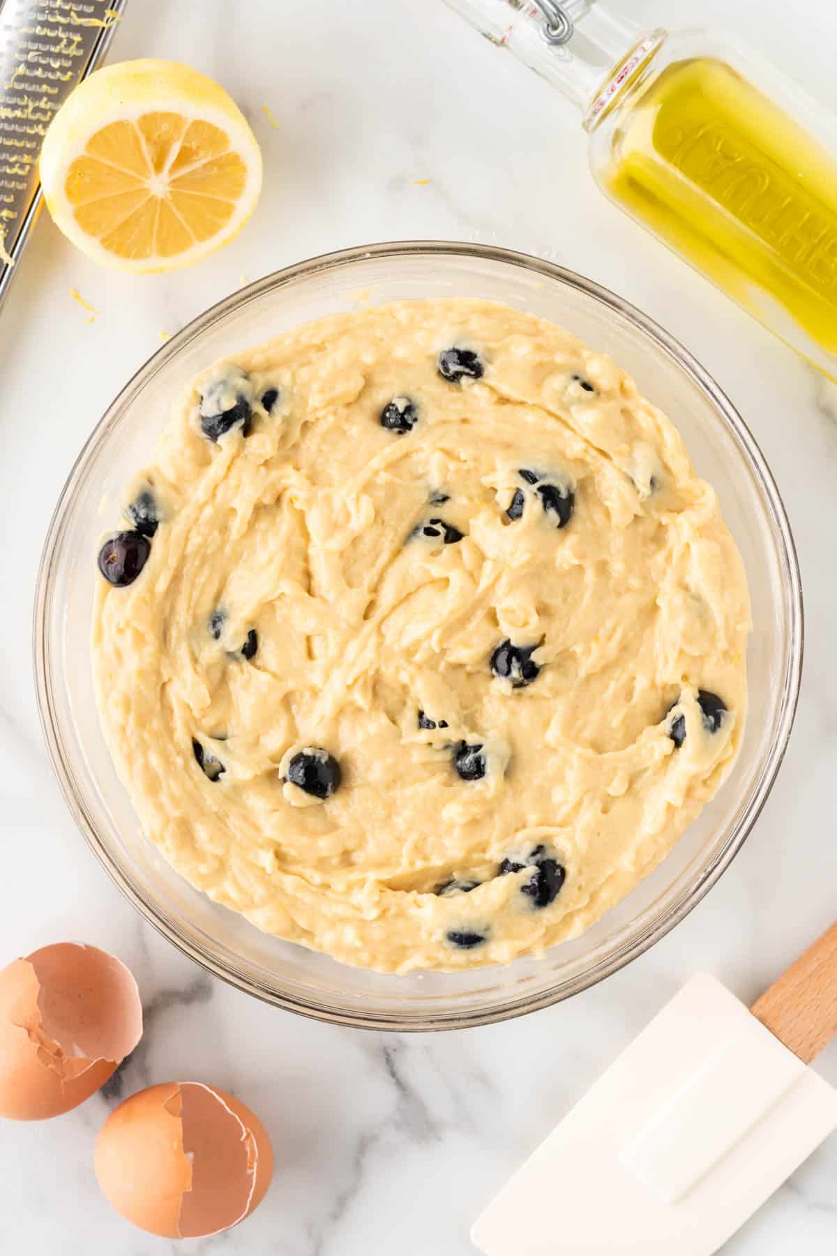 blueberry muffin batter in a bowl