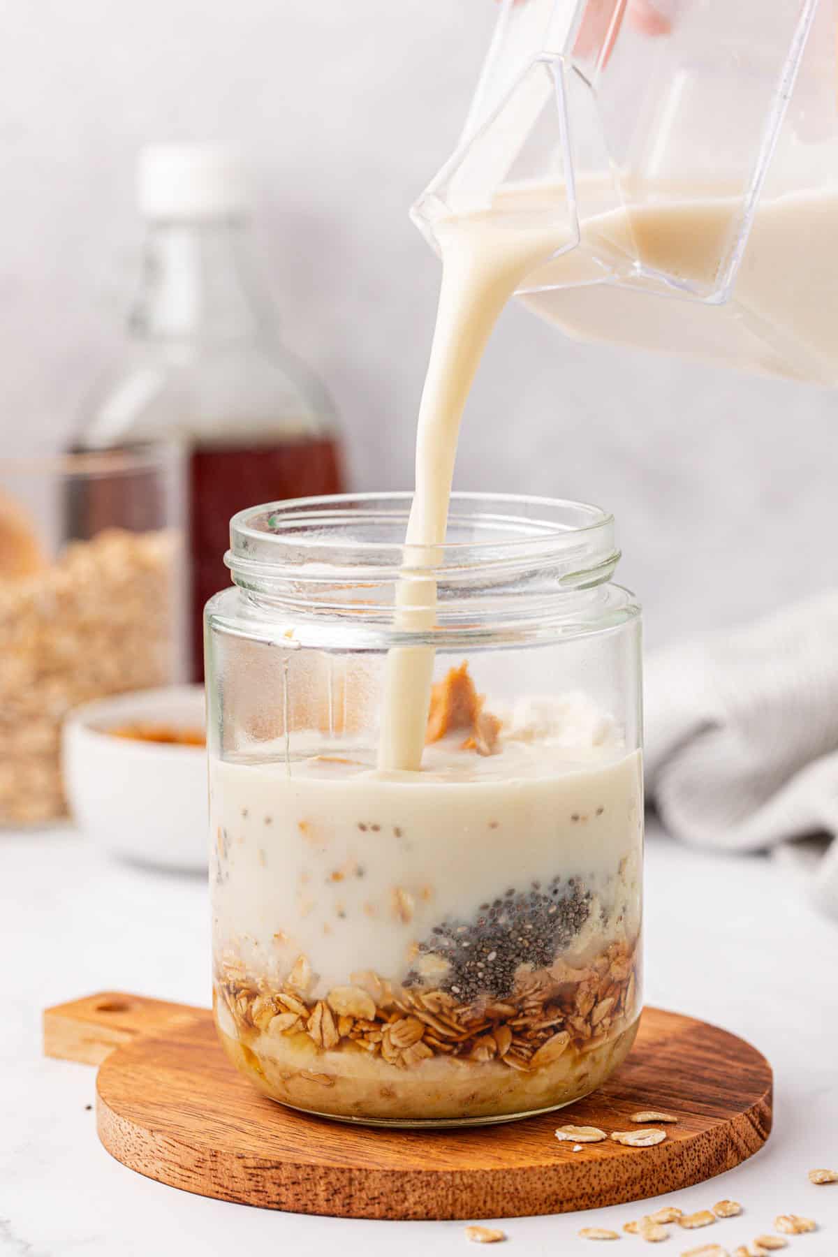 pouring milk into the jar