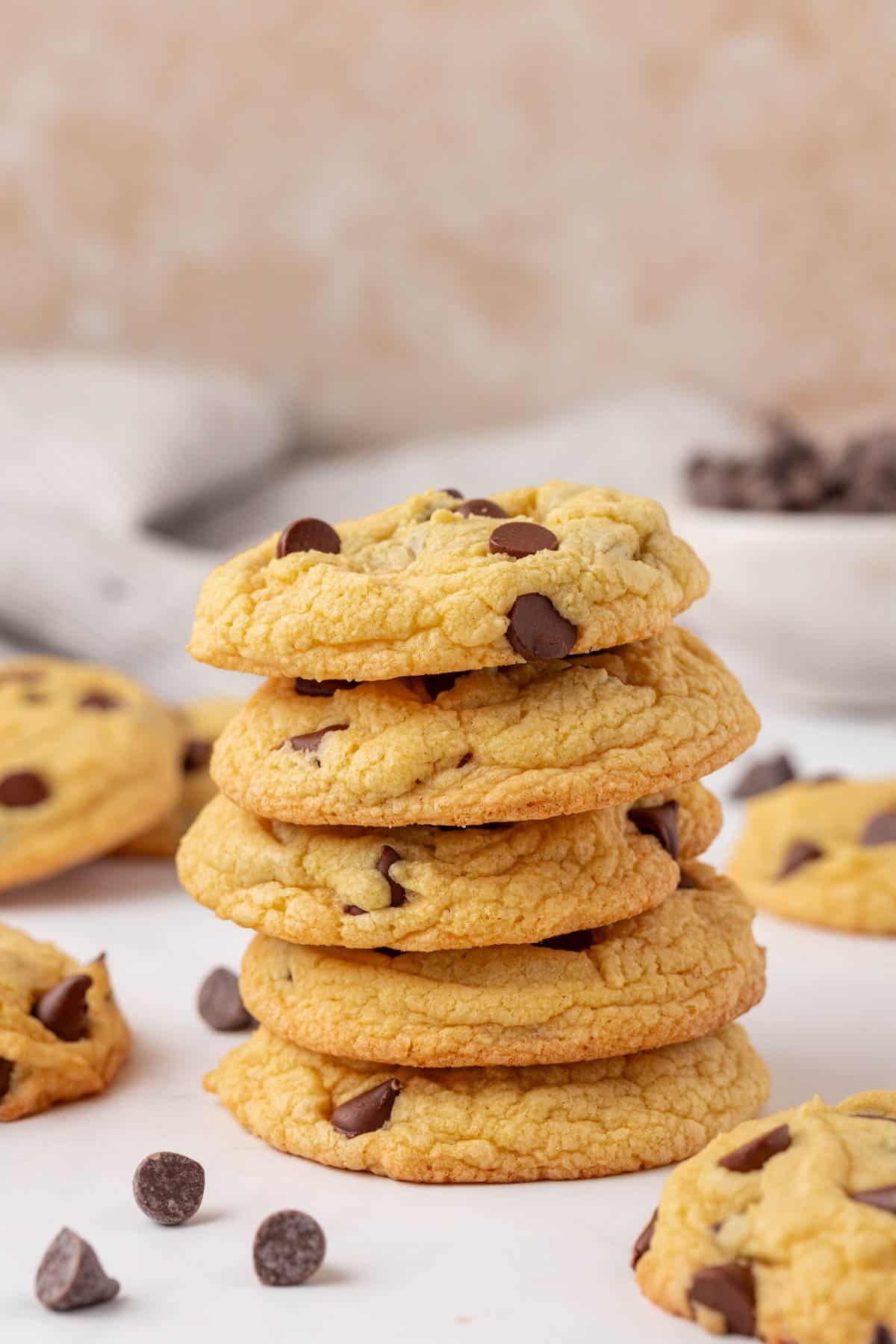 cake mix chocolate chip cookies stacked 