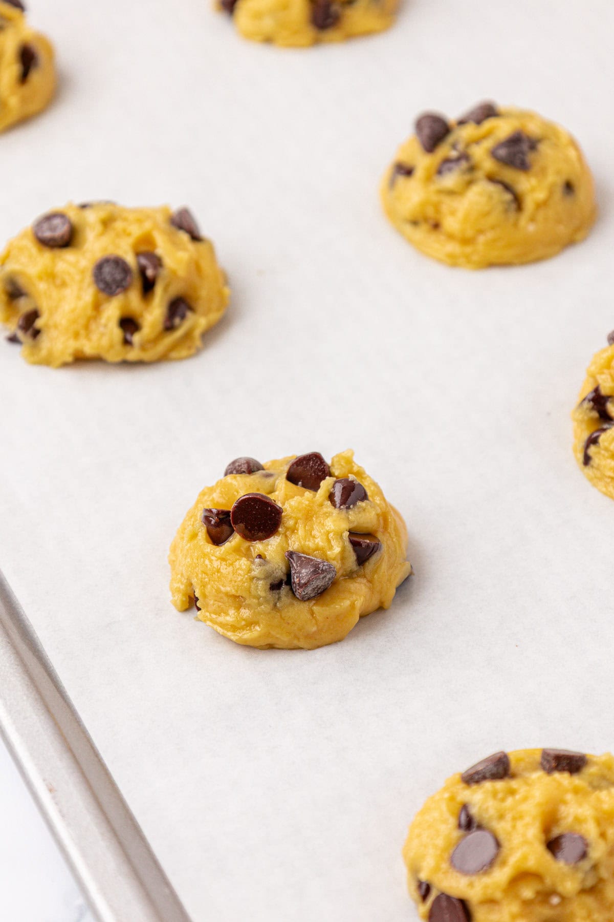 cookie batter on a baking sheet