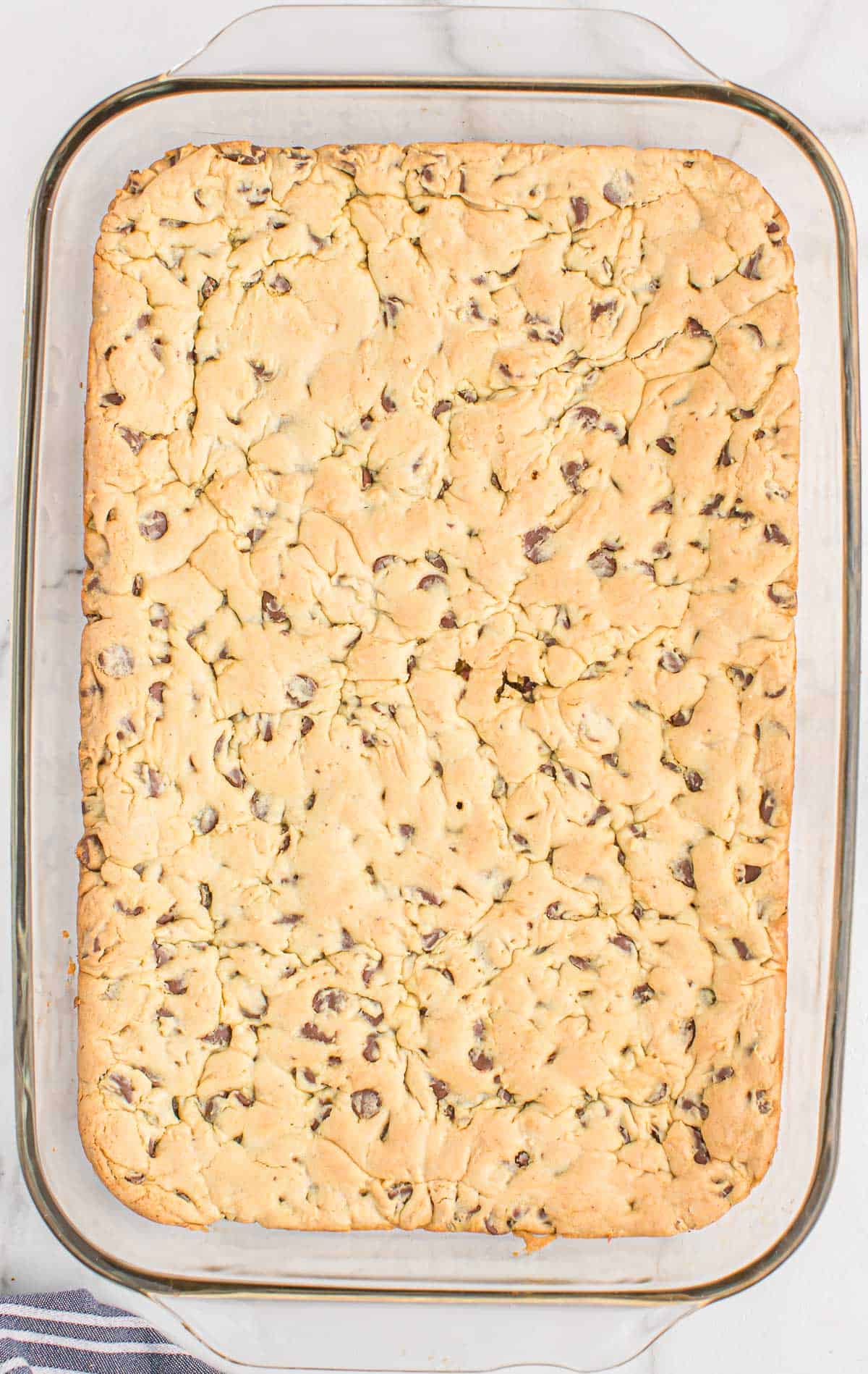 cake mix cookie bars in a 9 by 13 baking dish