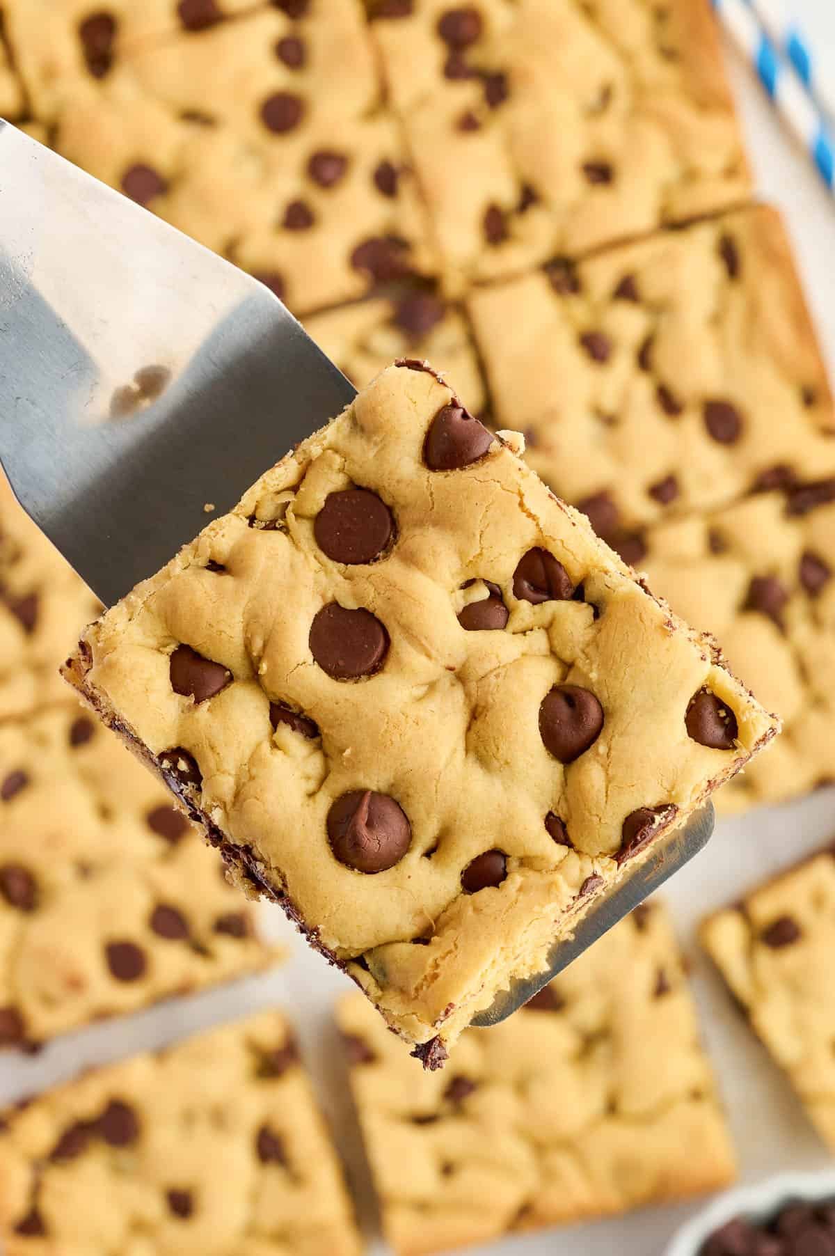 cake mix cookie bar on a spatula
