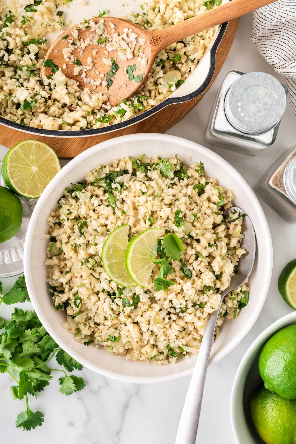 cauliflower rice in a serving bowl