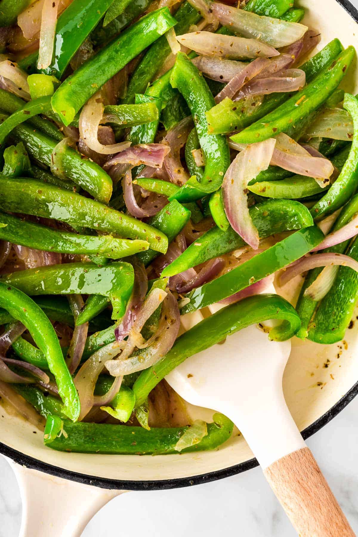 fajita veggies in a skillet