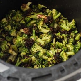air fried frozen broccoli in the air fryer basket