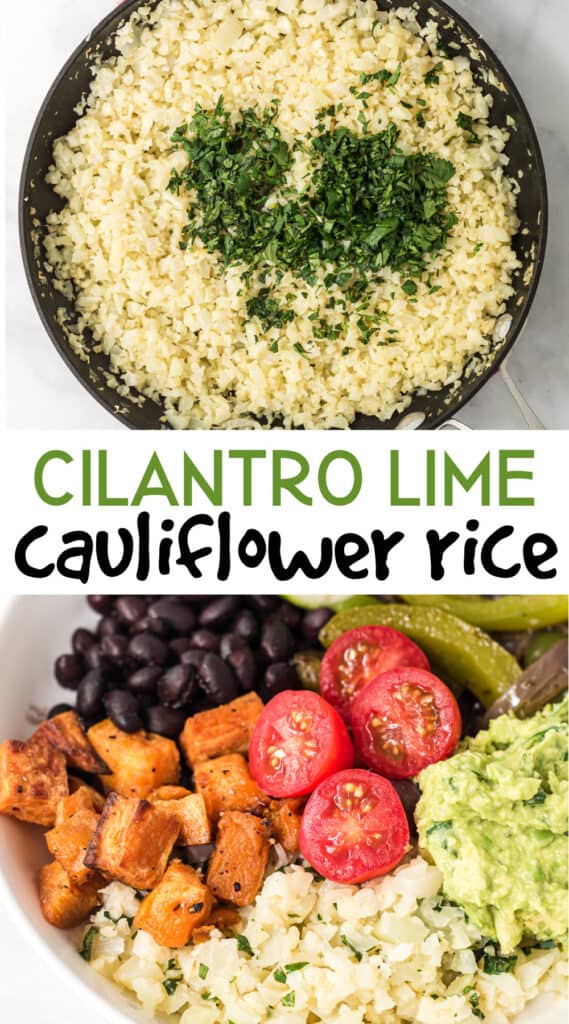 image with text "cilantro lime cauliflower rice"