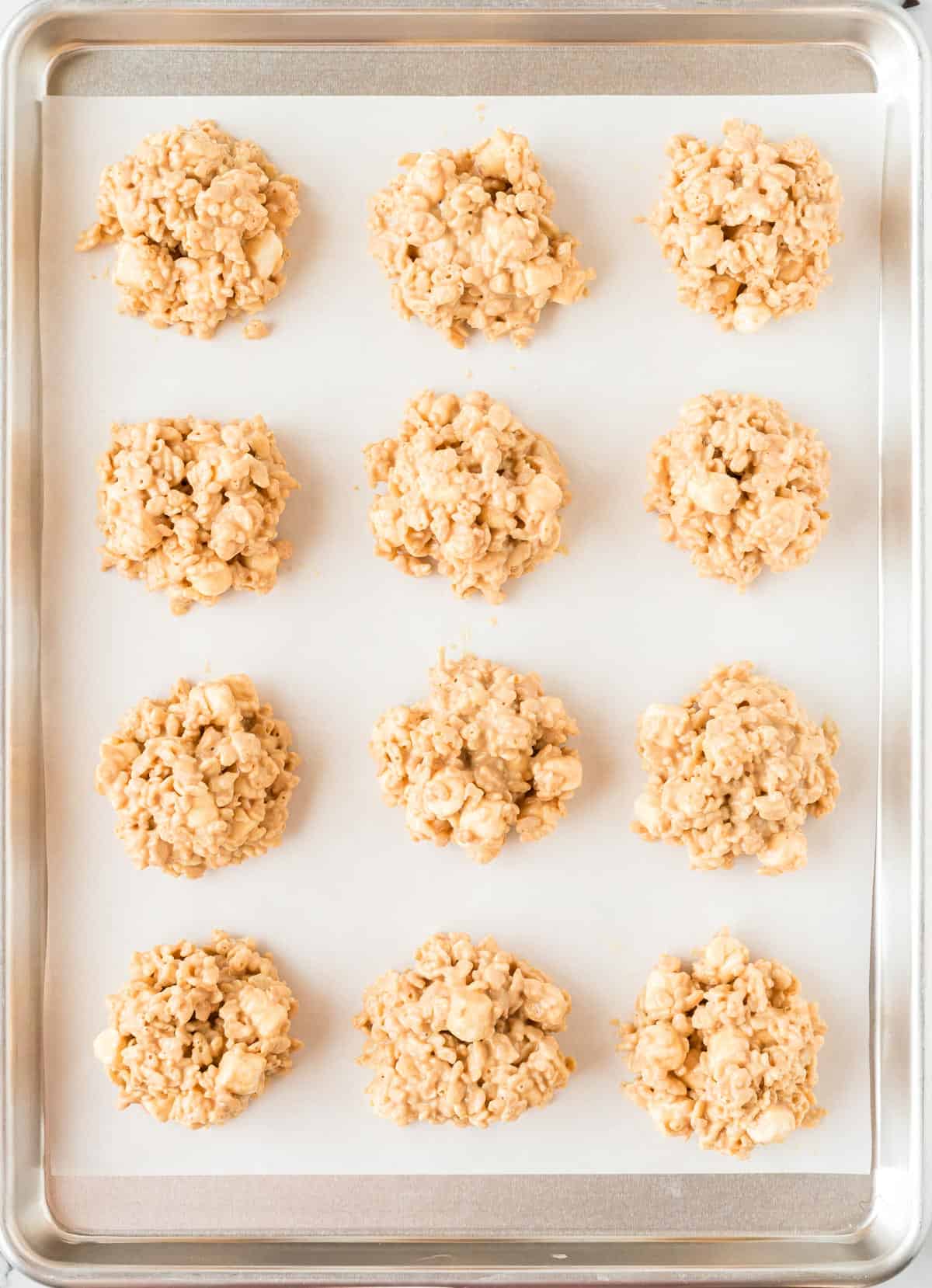 no bake avalanche cookies formed on a sheet pan