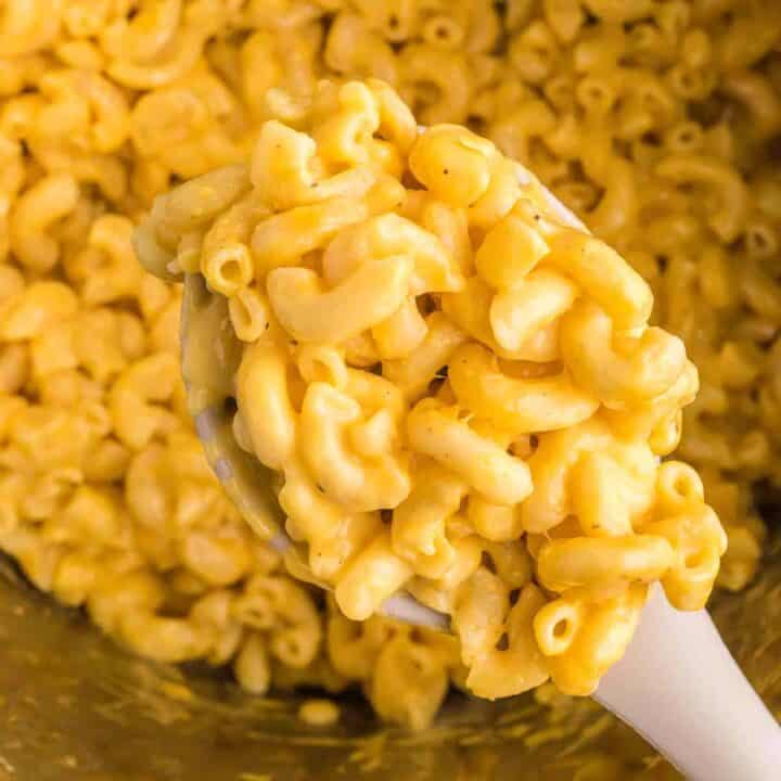 scoop of instant pot mac and cheese