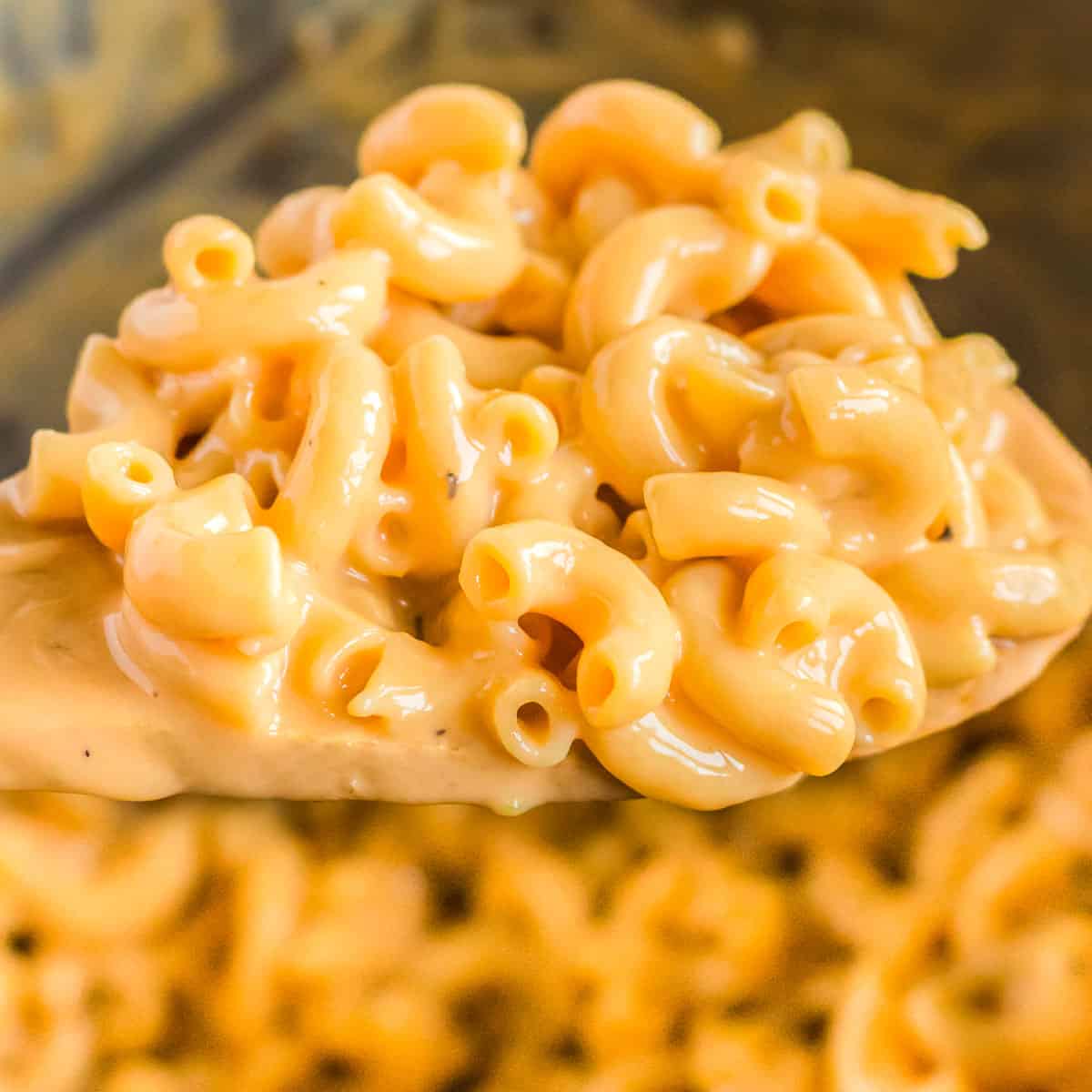 instant pot mac and cheese on a wooden spoon