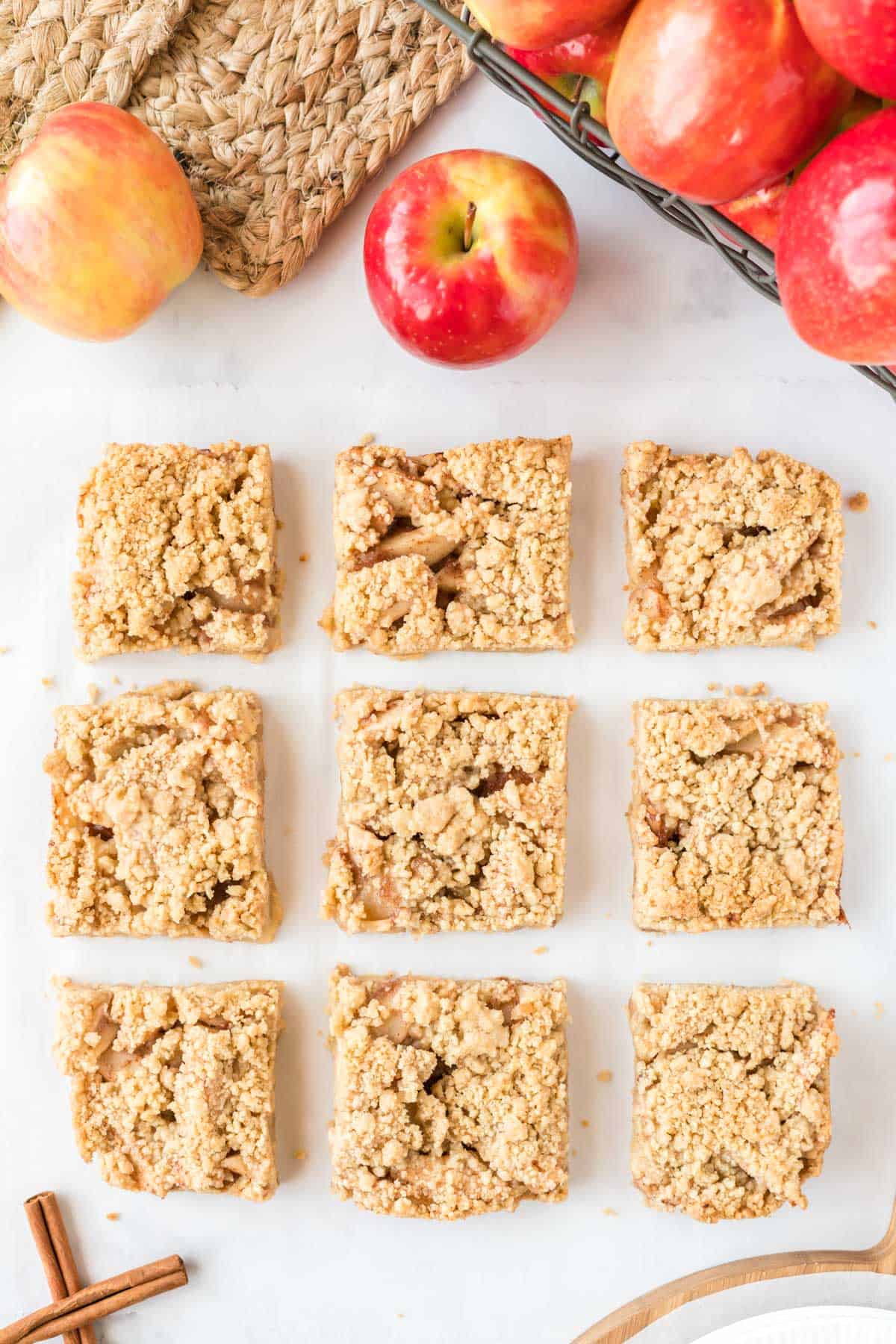 apple crisp bars cut into 9 pieces