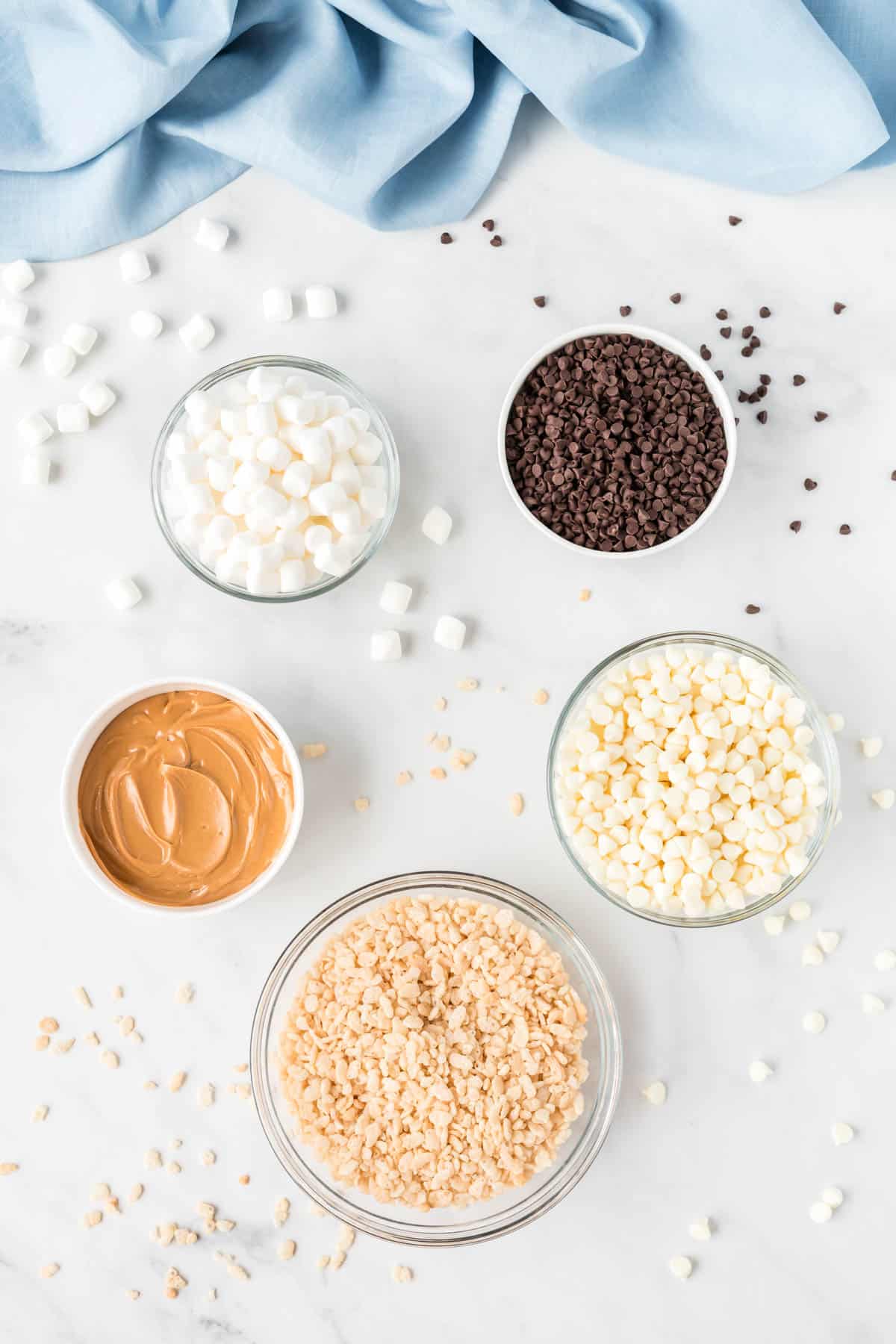 avalanche cookies ingredients in glass bowls