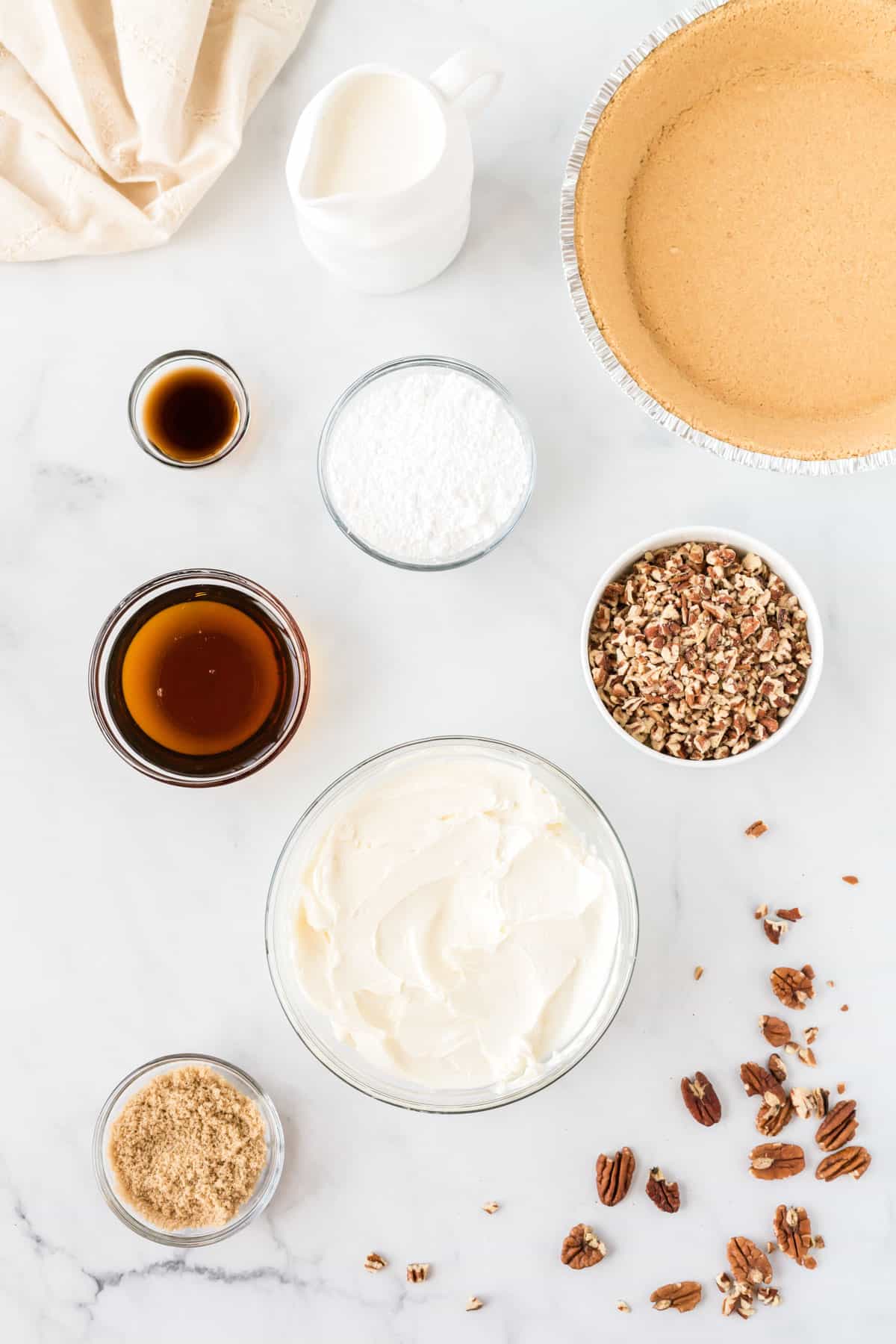 pecan cream pie ingredients from an overhead view