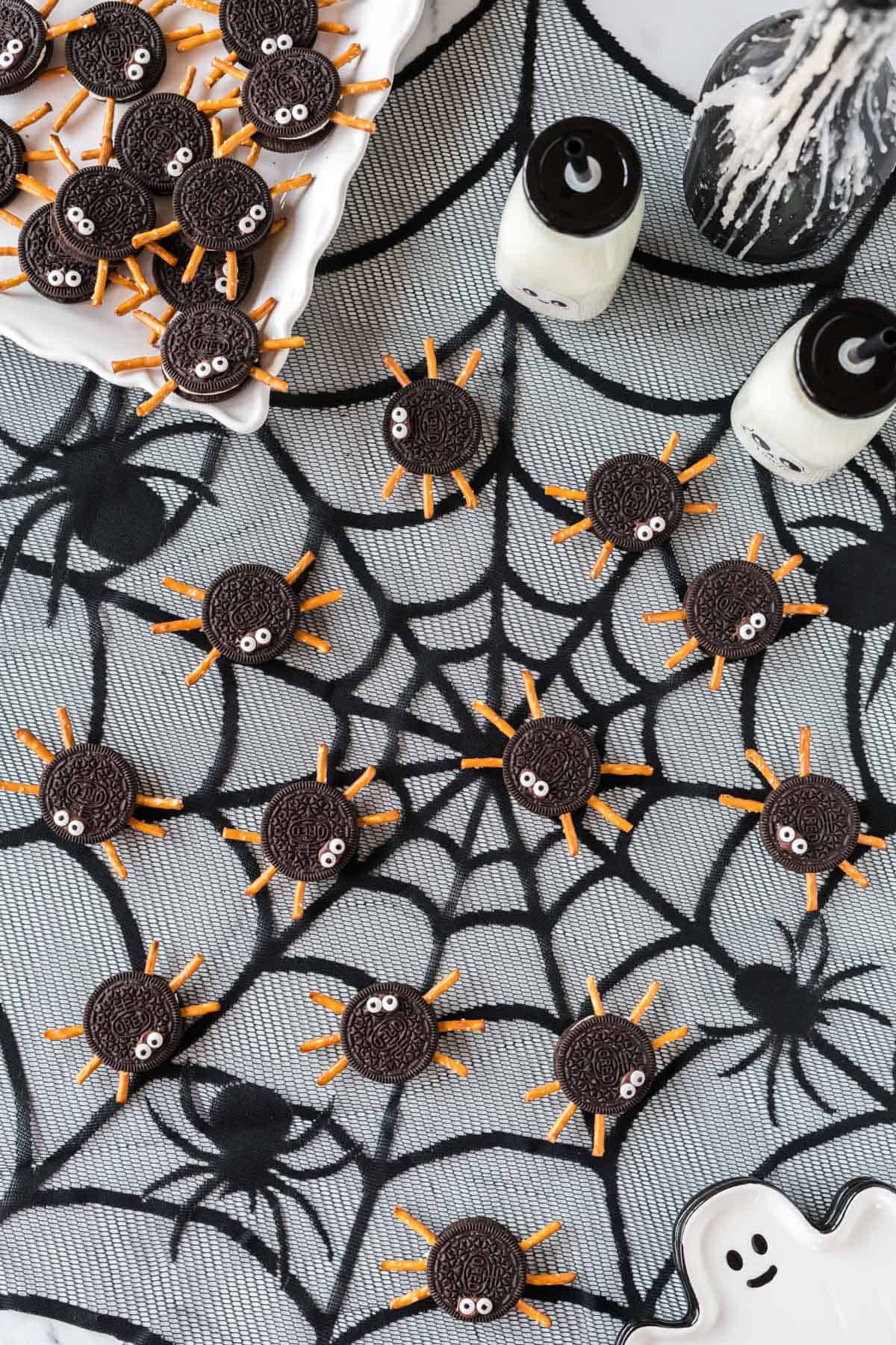 oreos spiders on a cobweb background