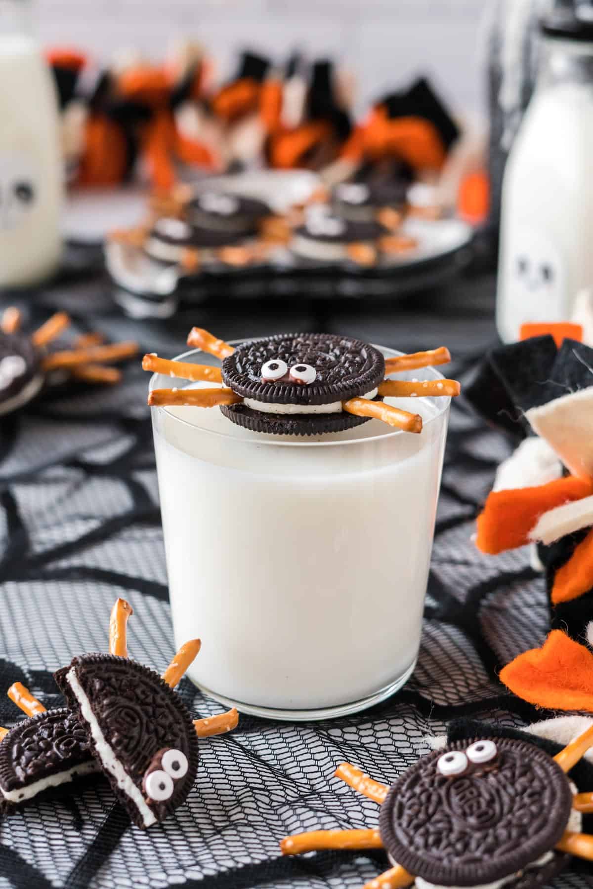 oreo spider on a glass of milk