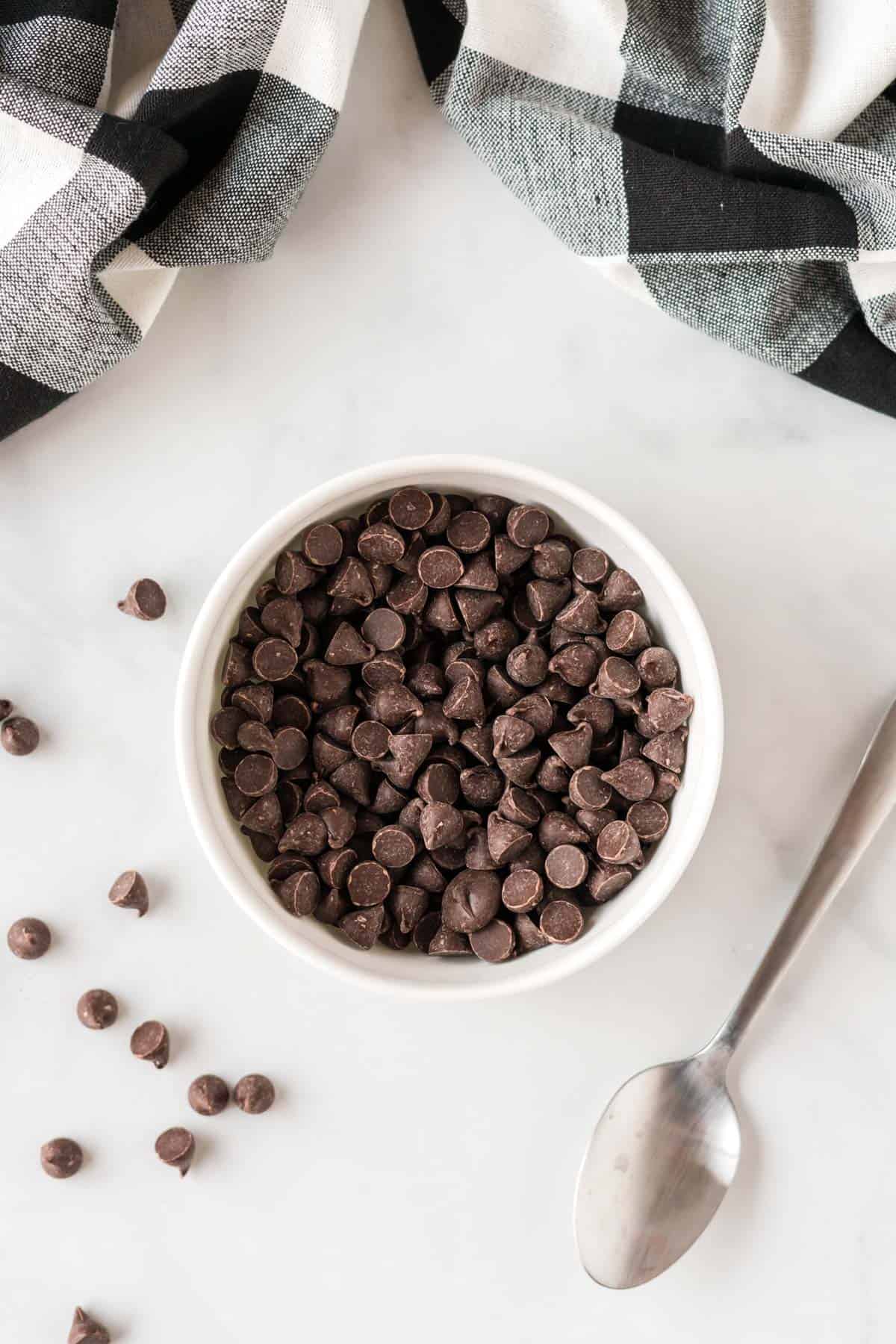 chocolate chips in a bowl