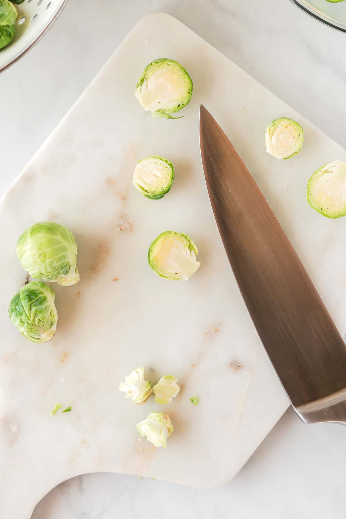 cutting brussels sprouts in half