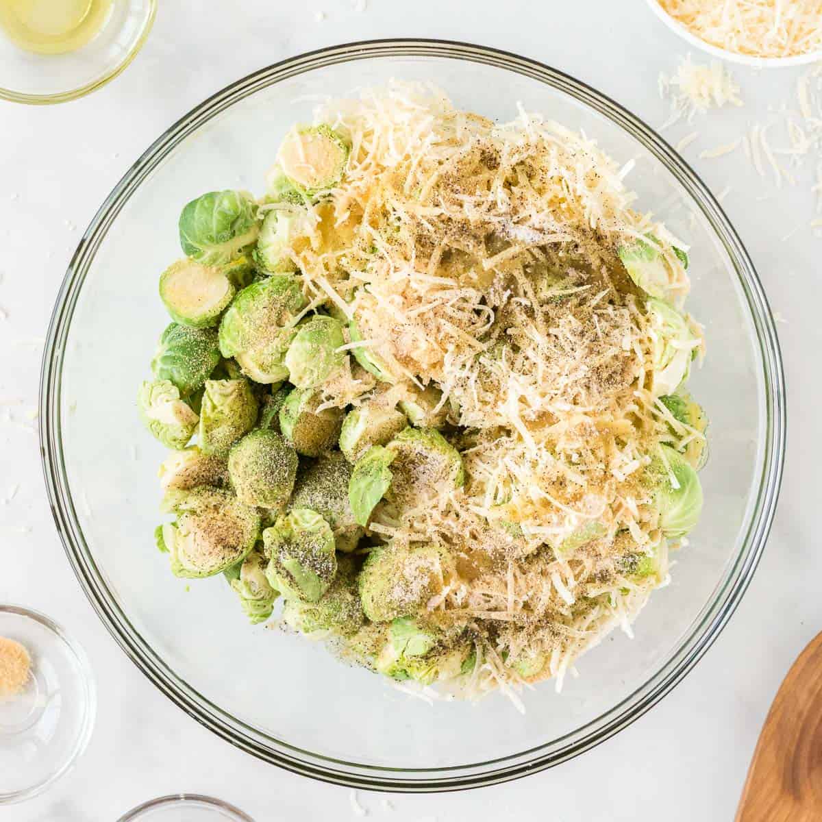 cheese and spices on the brussels sprouts