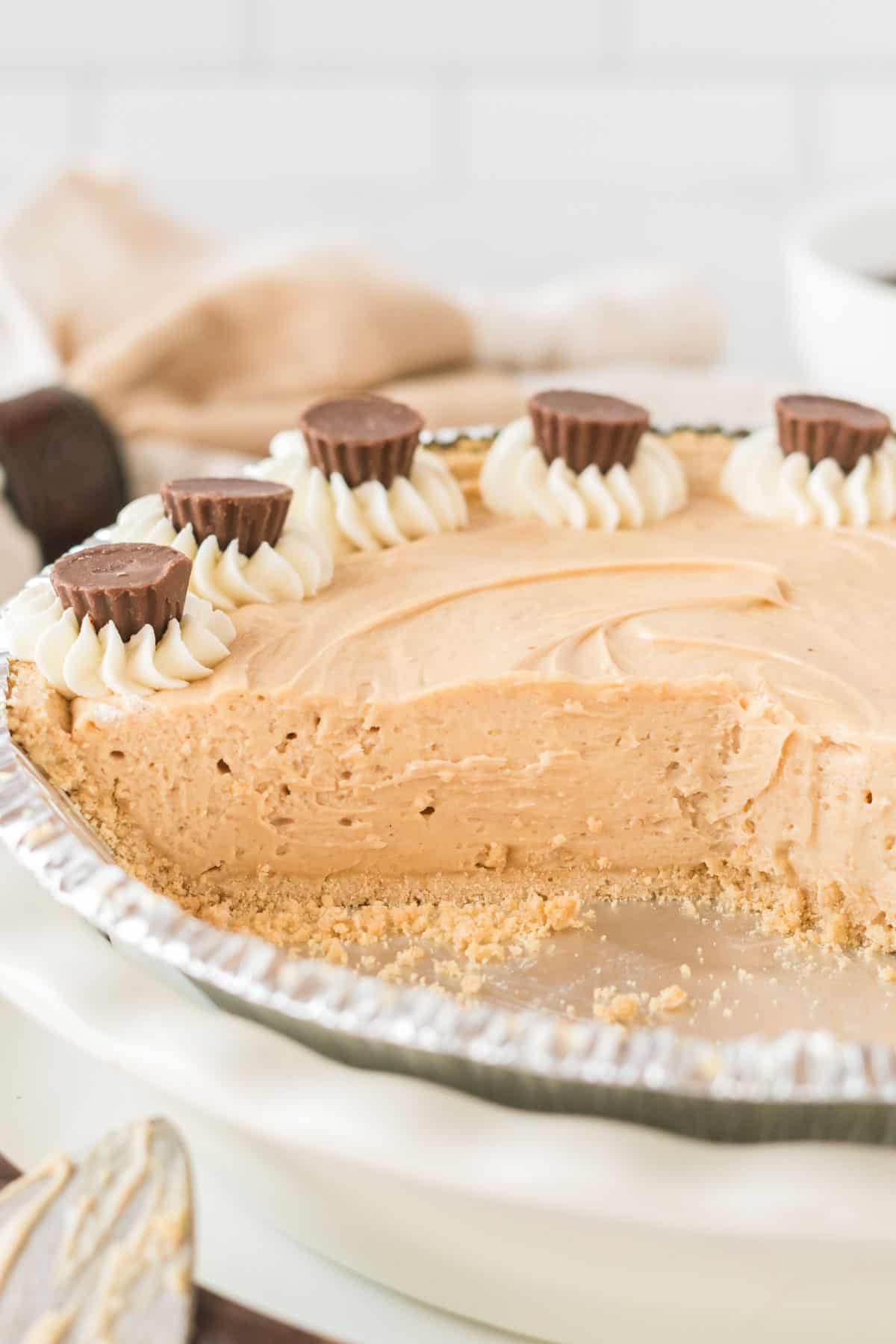 peanut butter pie from the side to show the texture