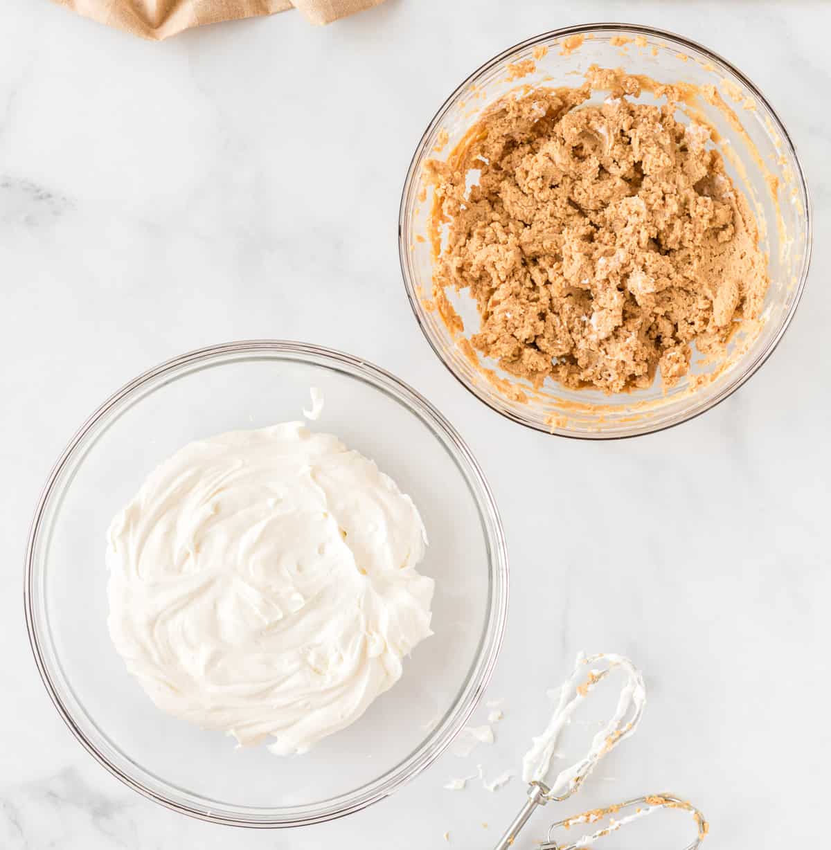 whipped cream and peanut butter filling in bowls