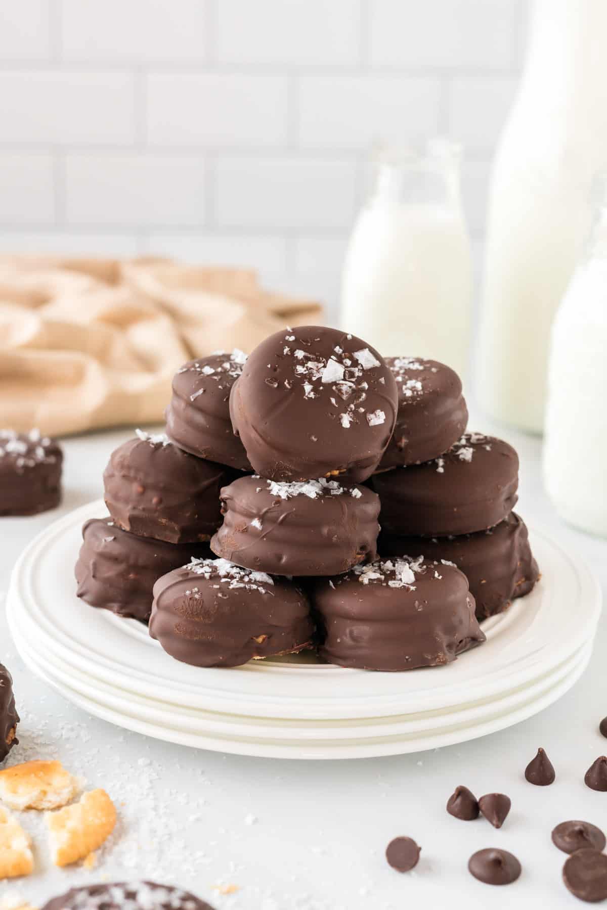 ritz cookies stacked on a plate