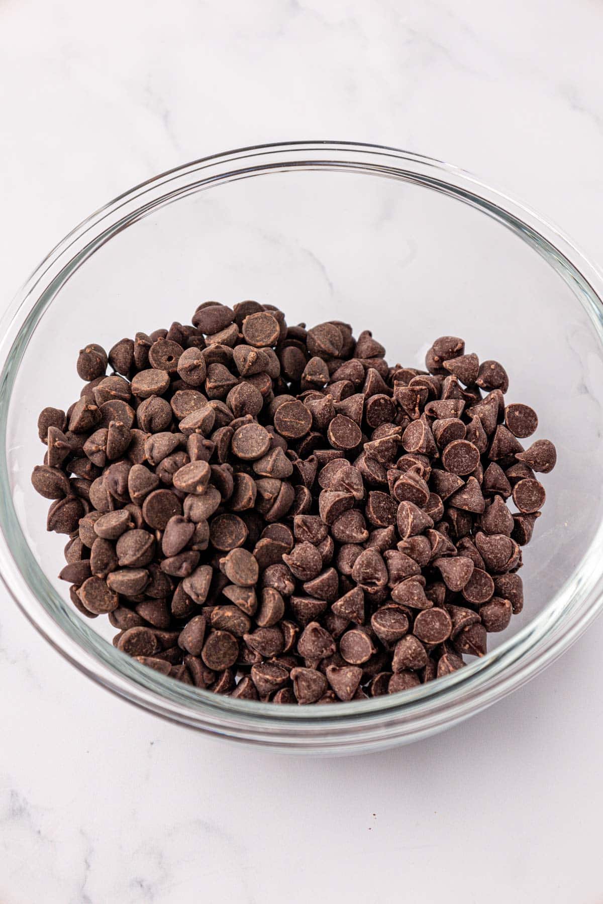 chocolate chips in a mixing bowl
