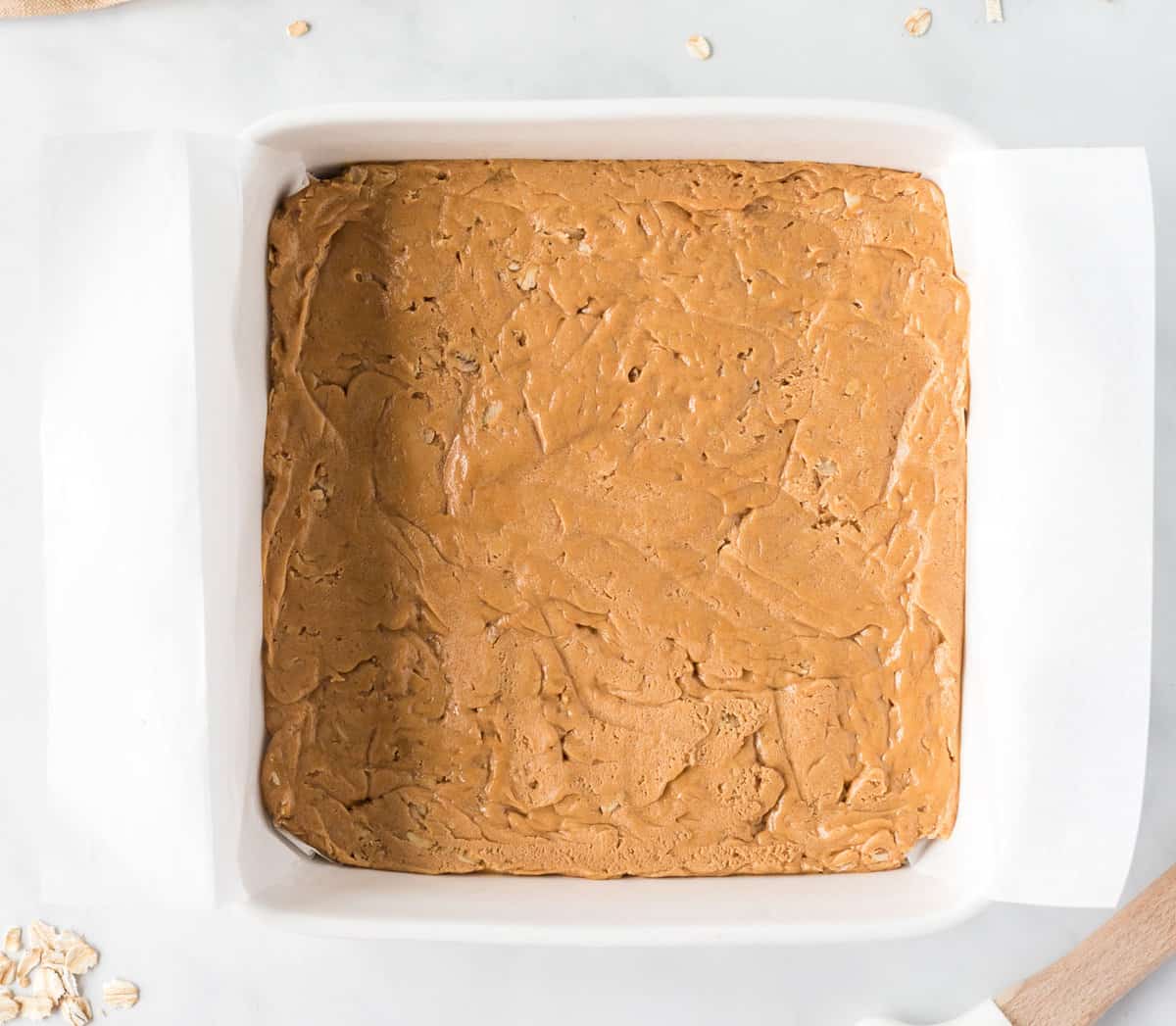protein bars pressed into a baking dish
