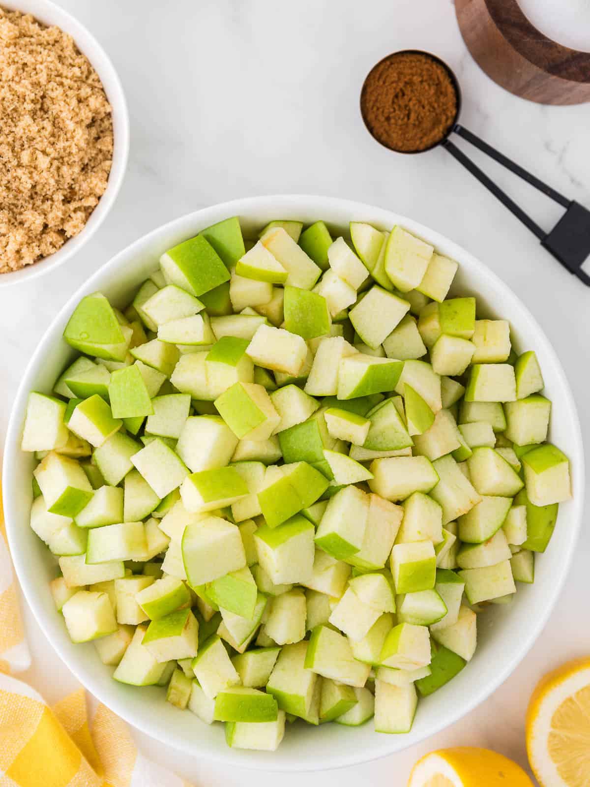 diced apples in a bowl