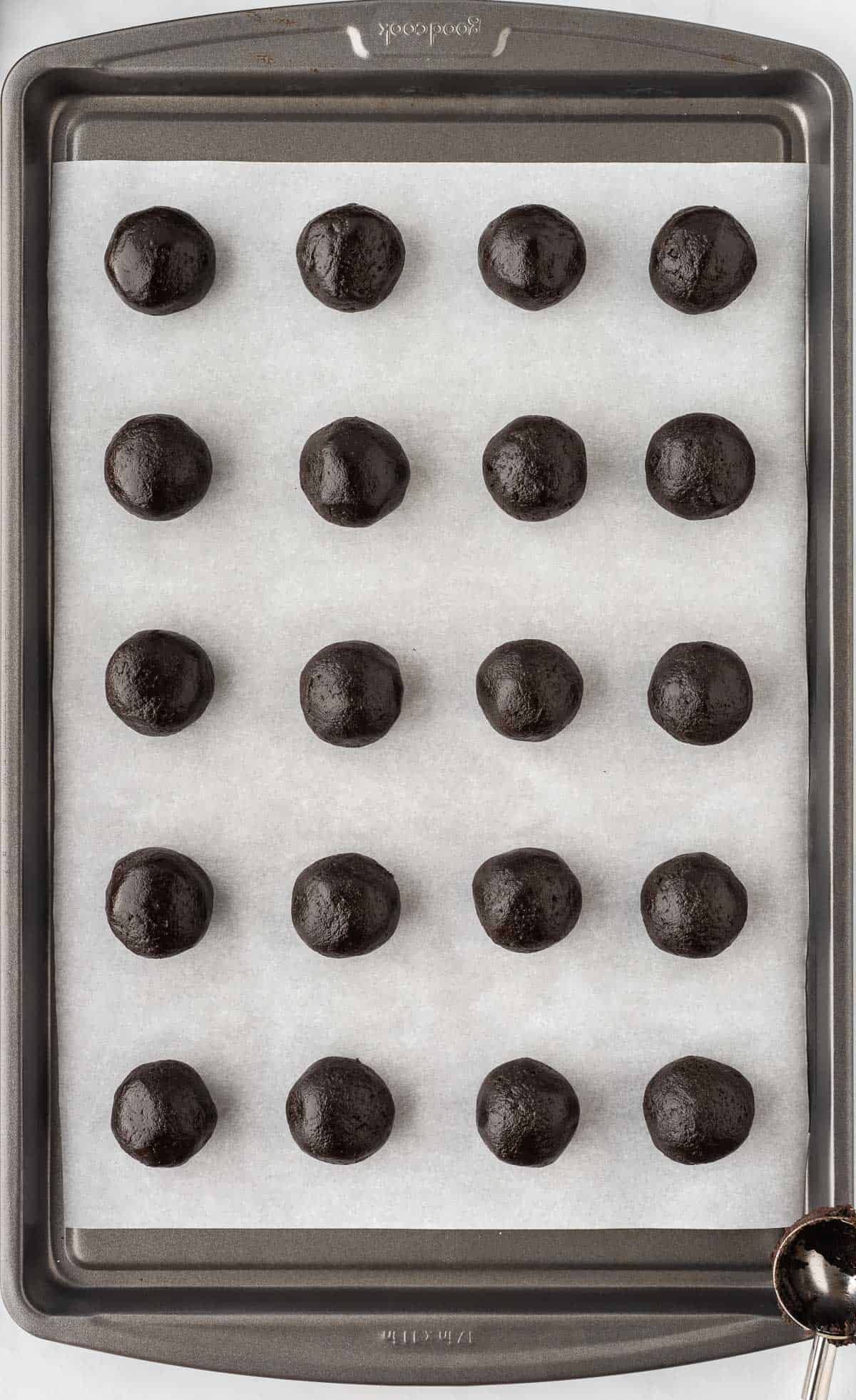 oreo balls on a baking sheet