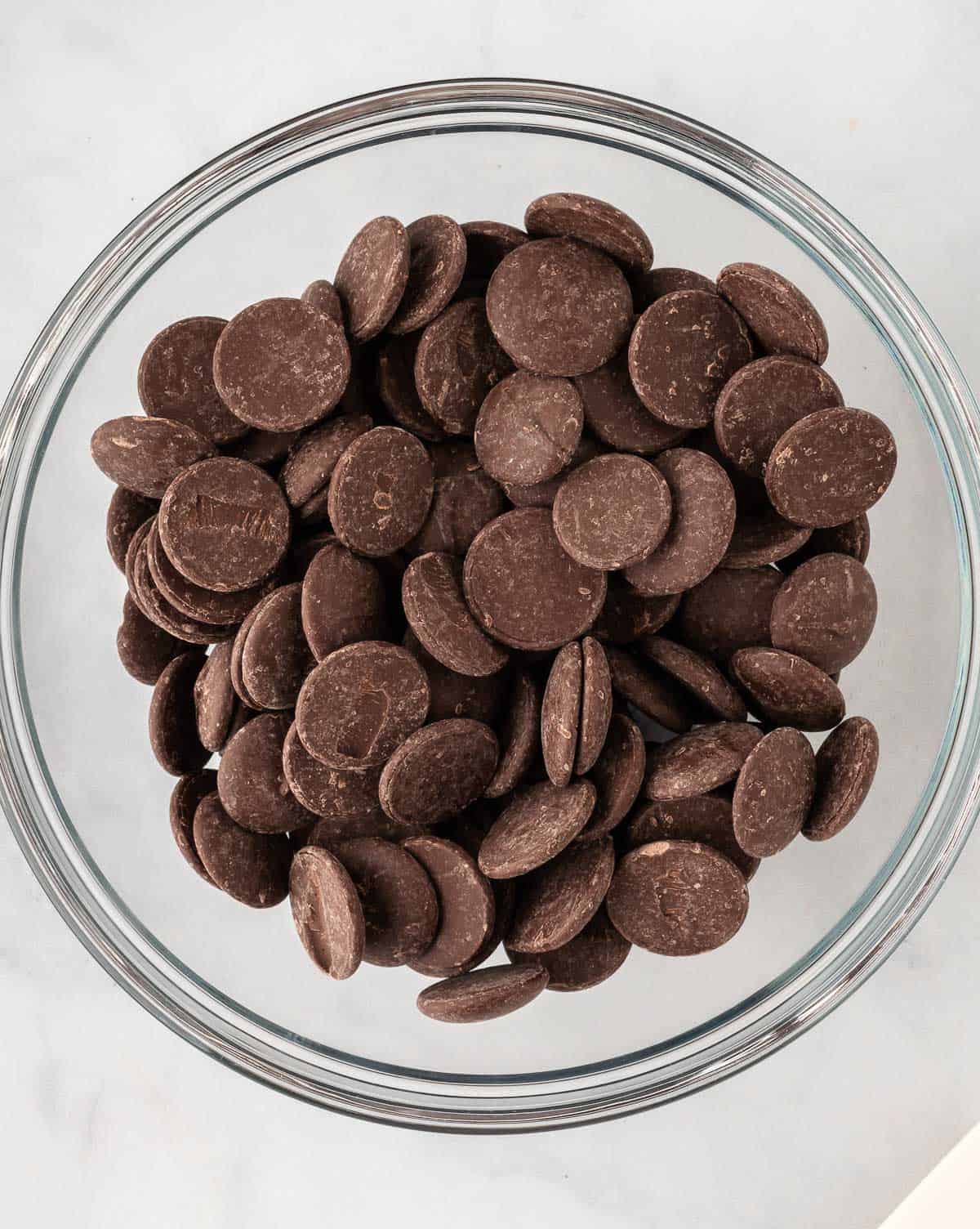 chocolate melting wafers in a bowl