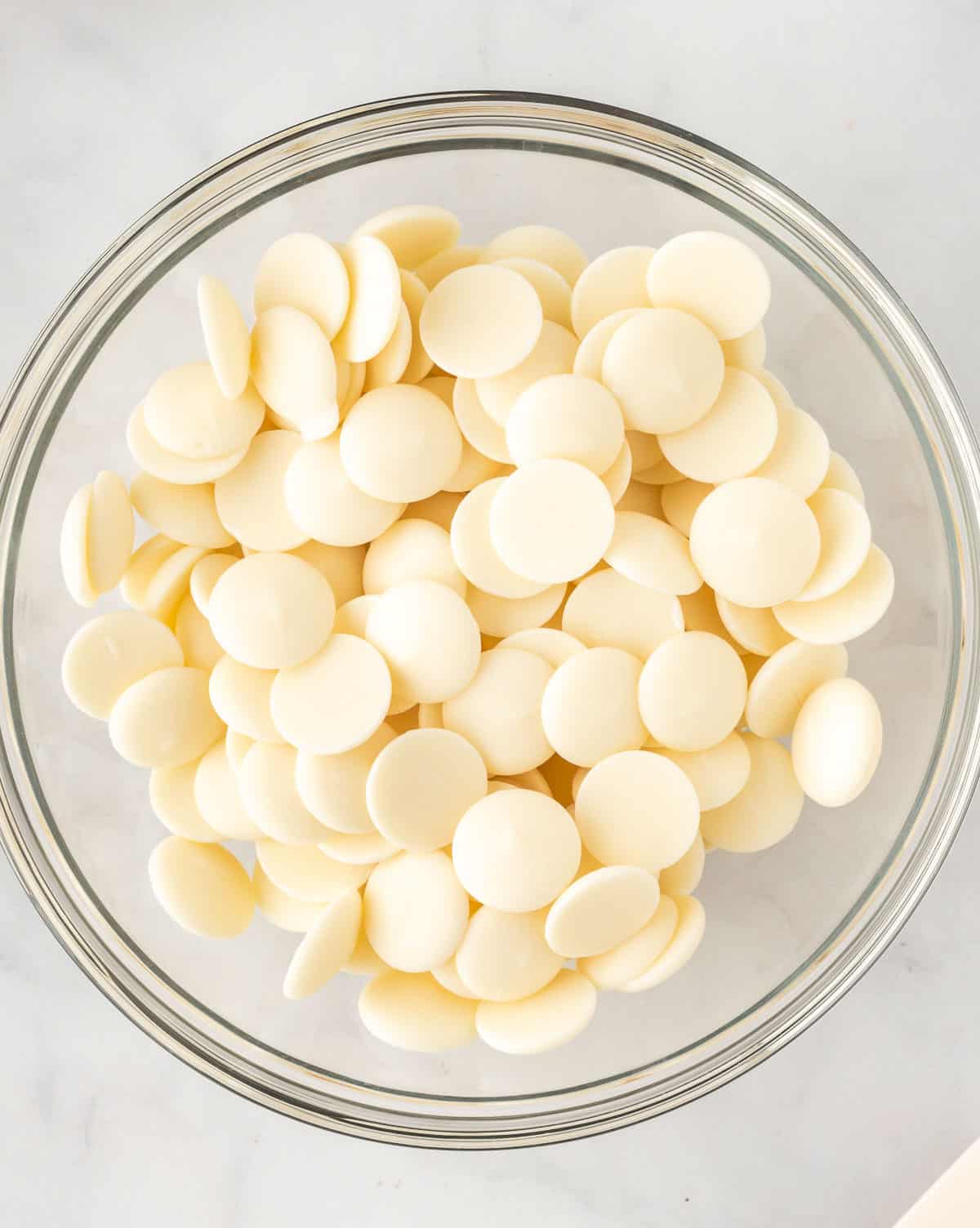 white chocolate melting wafers in a bowl