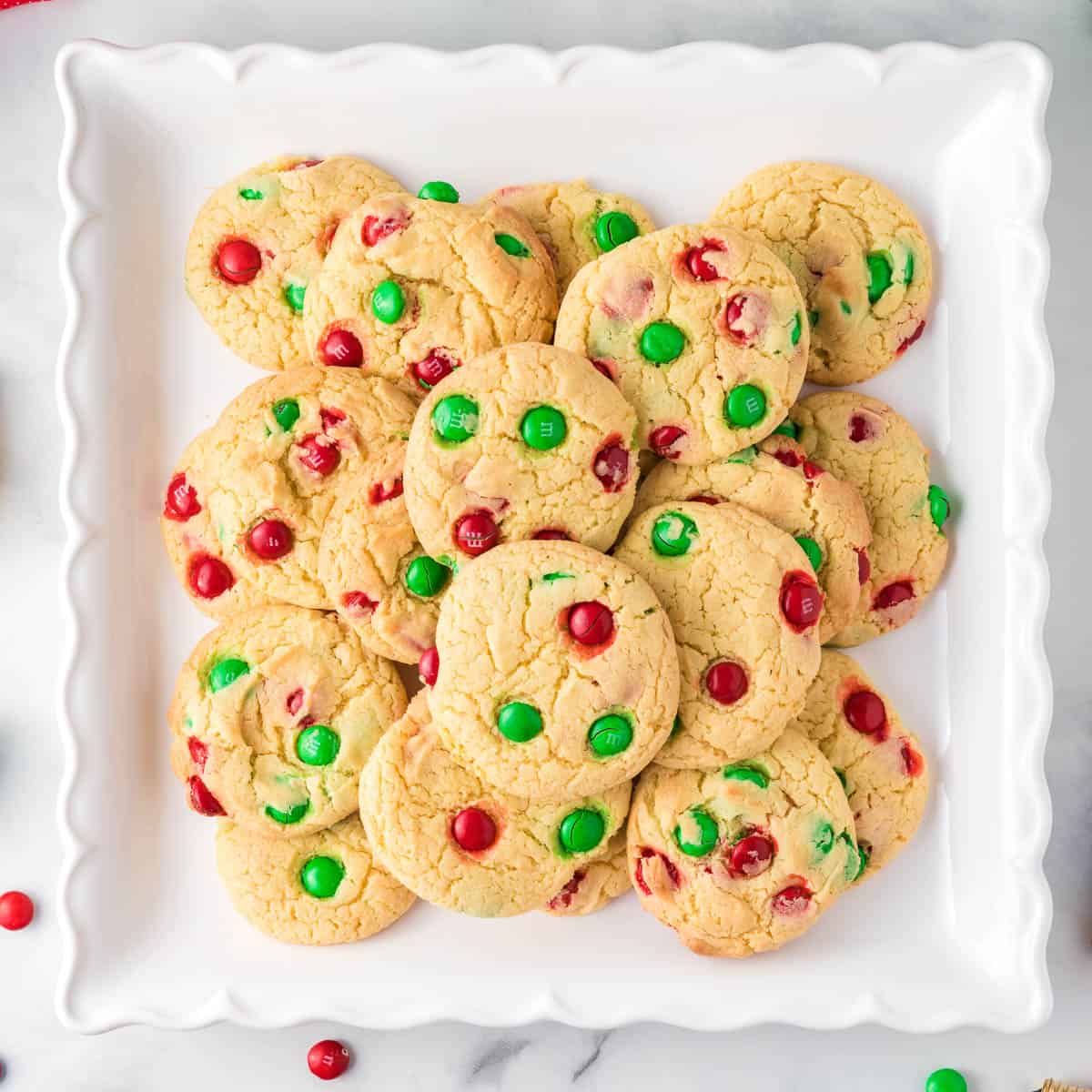 Christmas cookies on a white serving platter