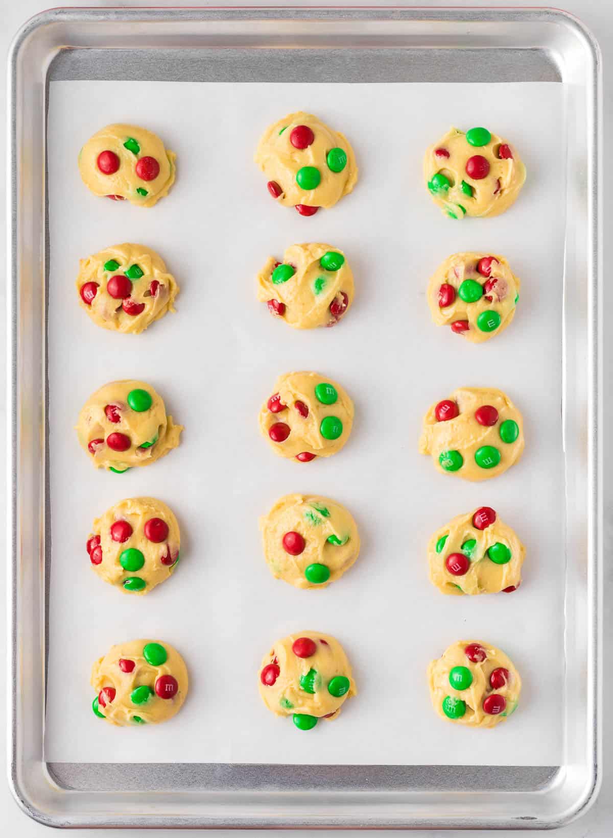 Christmas cookie dough on the baking sheet