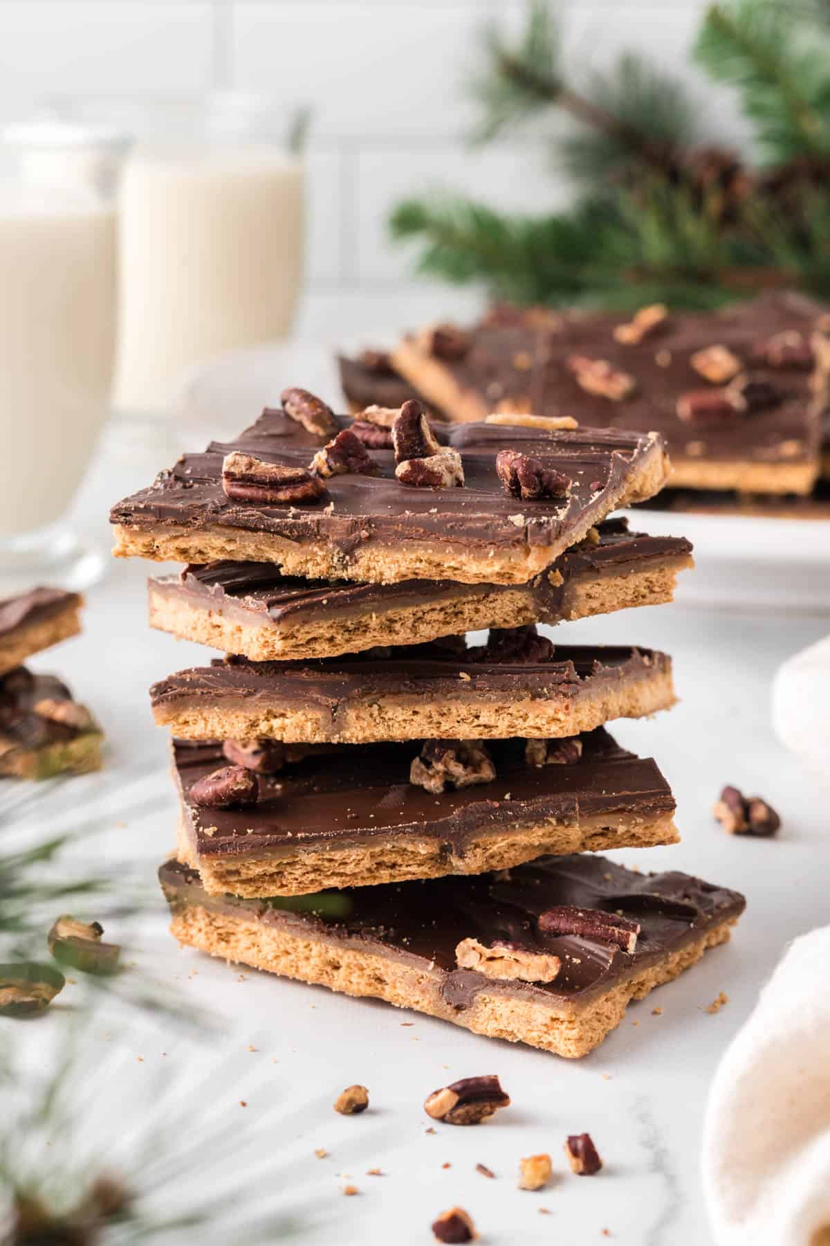 stacked pieces of cracker toffee candy