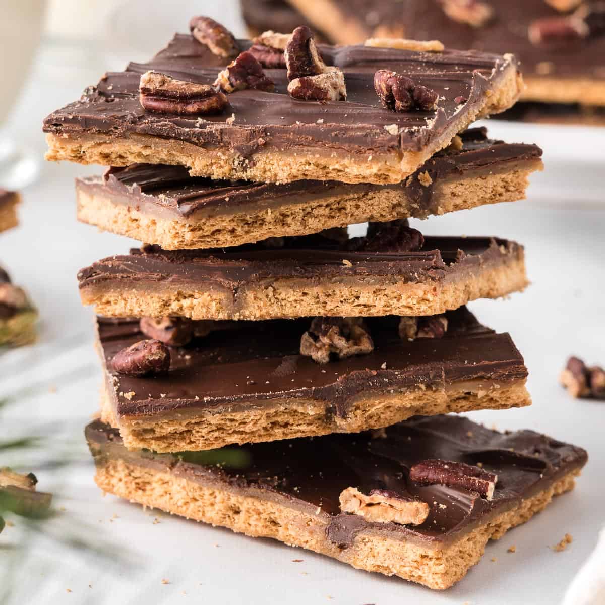 stacked pieces of cracker toffee candy