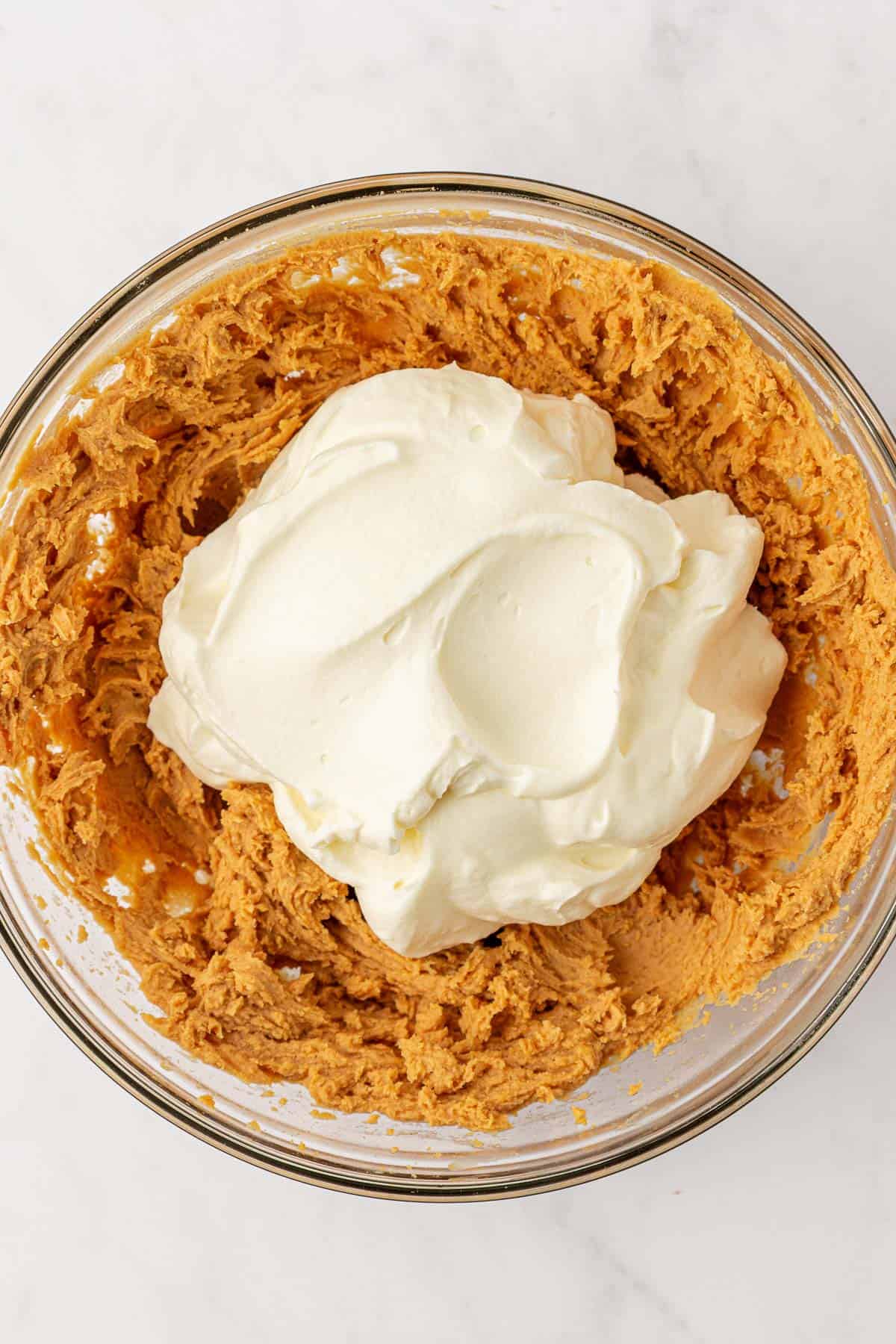 adding the whipped cream to the peanut butter mixture