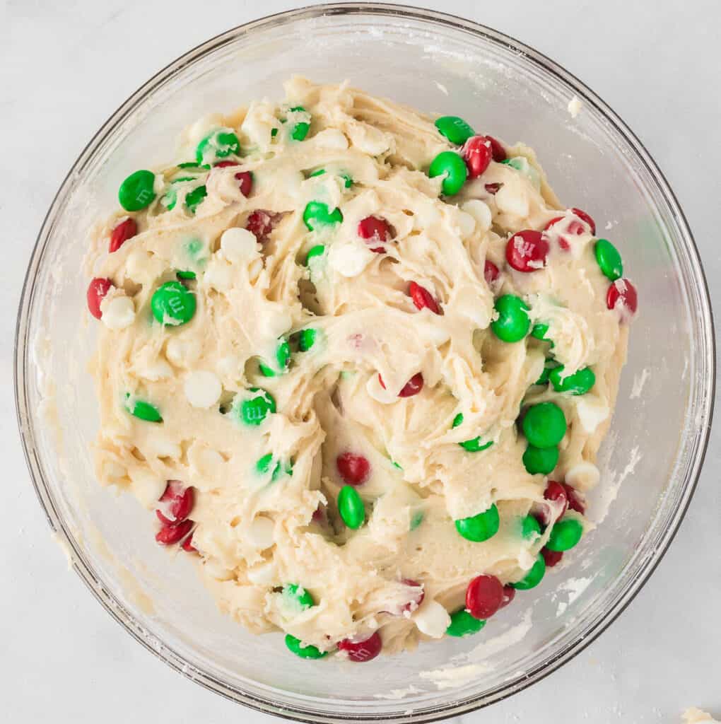 christmas cookie bar batter in a mixing bowl