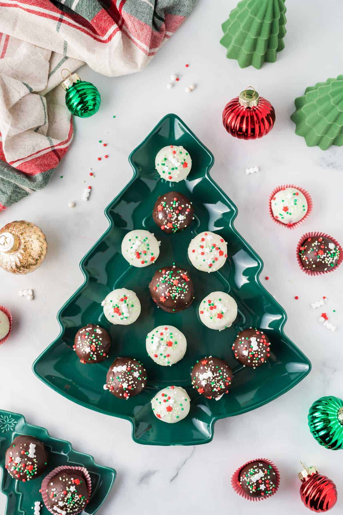 holiday Christmas plate with oreo balls on it