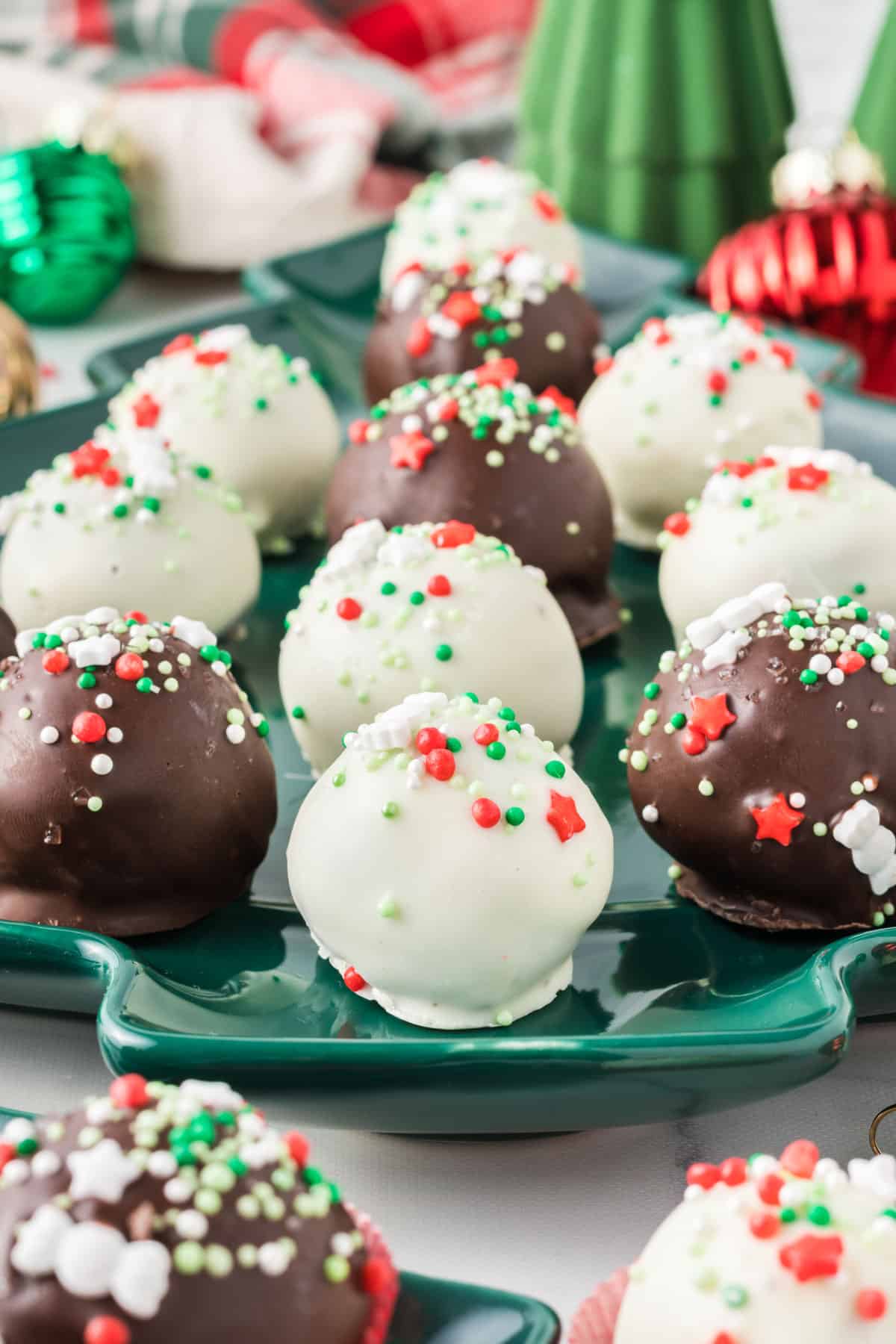 oreo balls with Christmas sprinkles