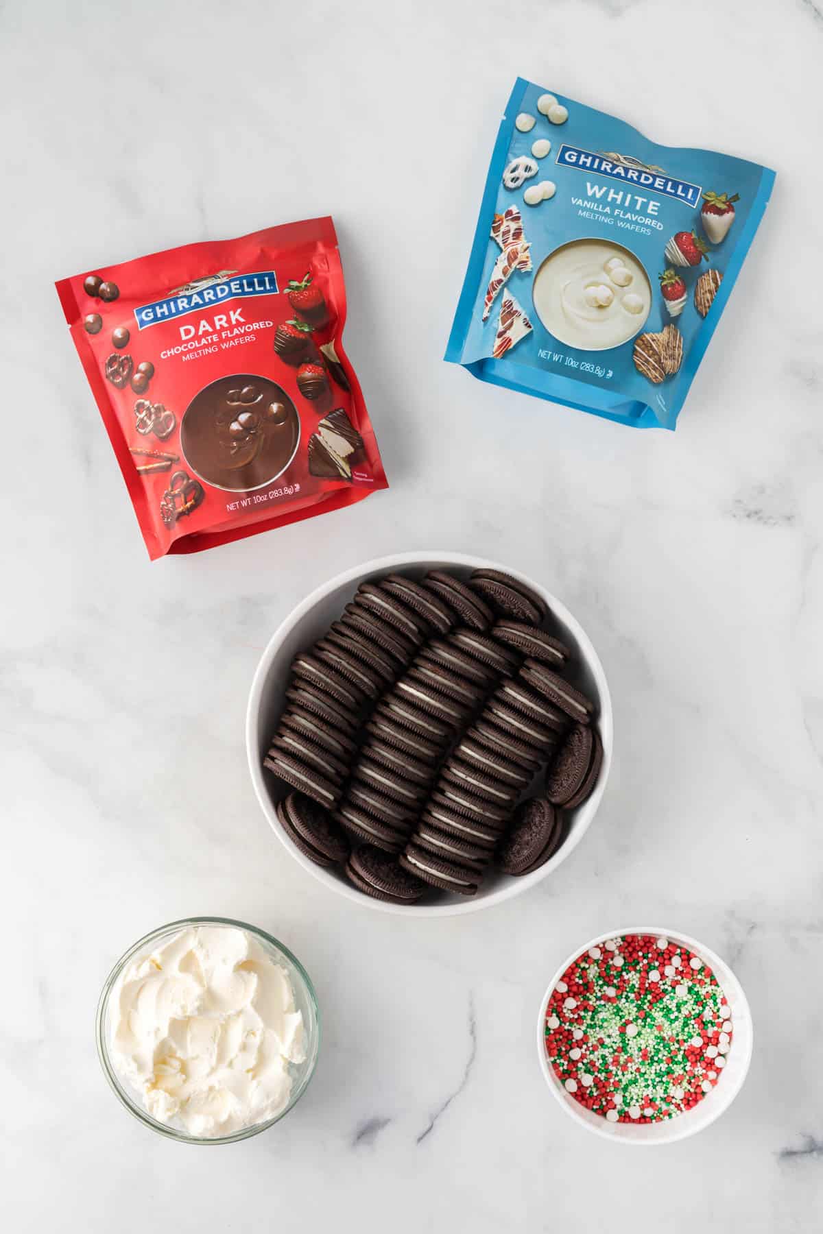 ingredients needed to make Christmas oreo balls